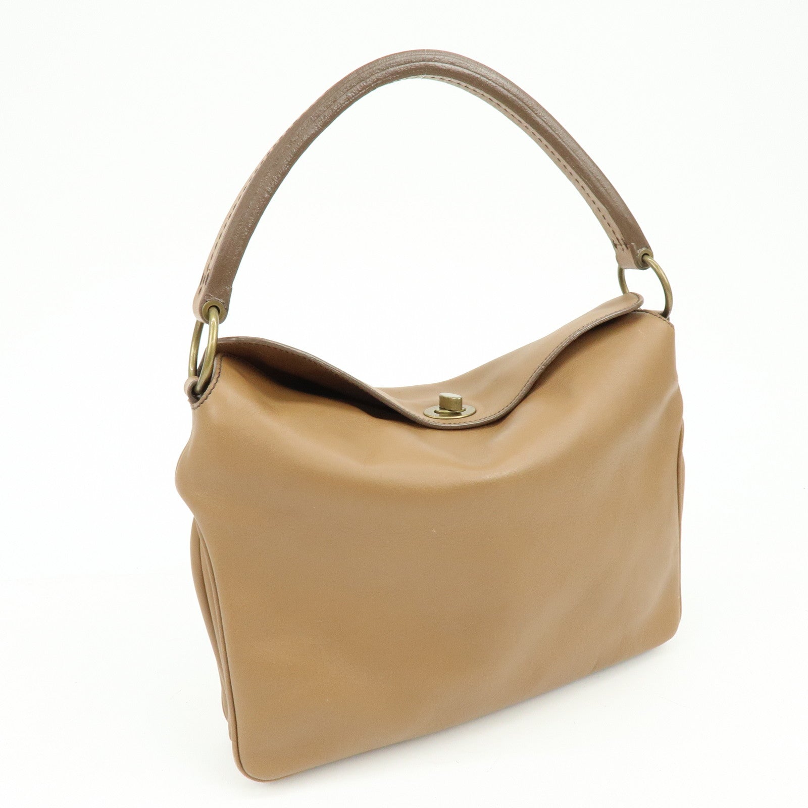 MIU MIU Logo Leather Shoulder Bag Hand Bag Brown