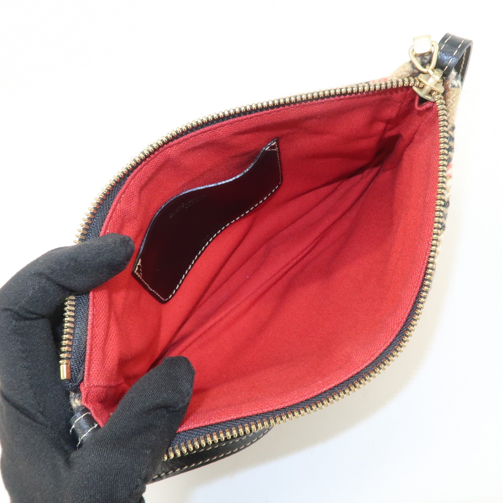 BURBERRY Nova Plaid Wool Leather Shoulder Bag Hand Bag Beige Black