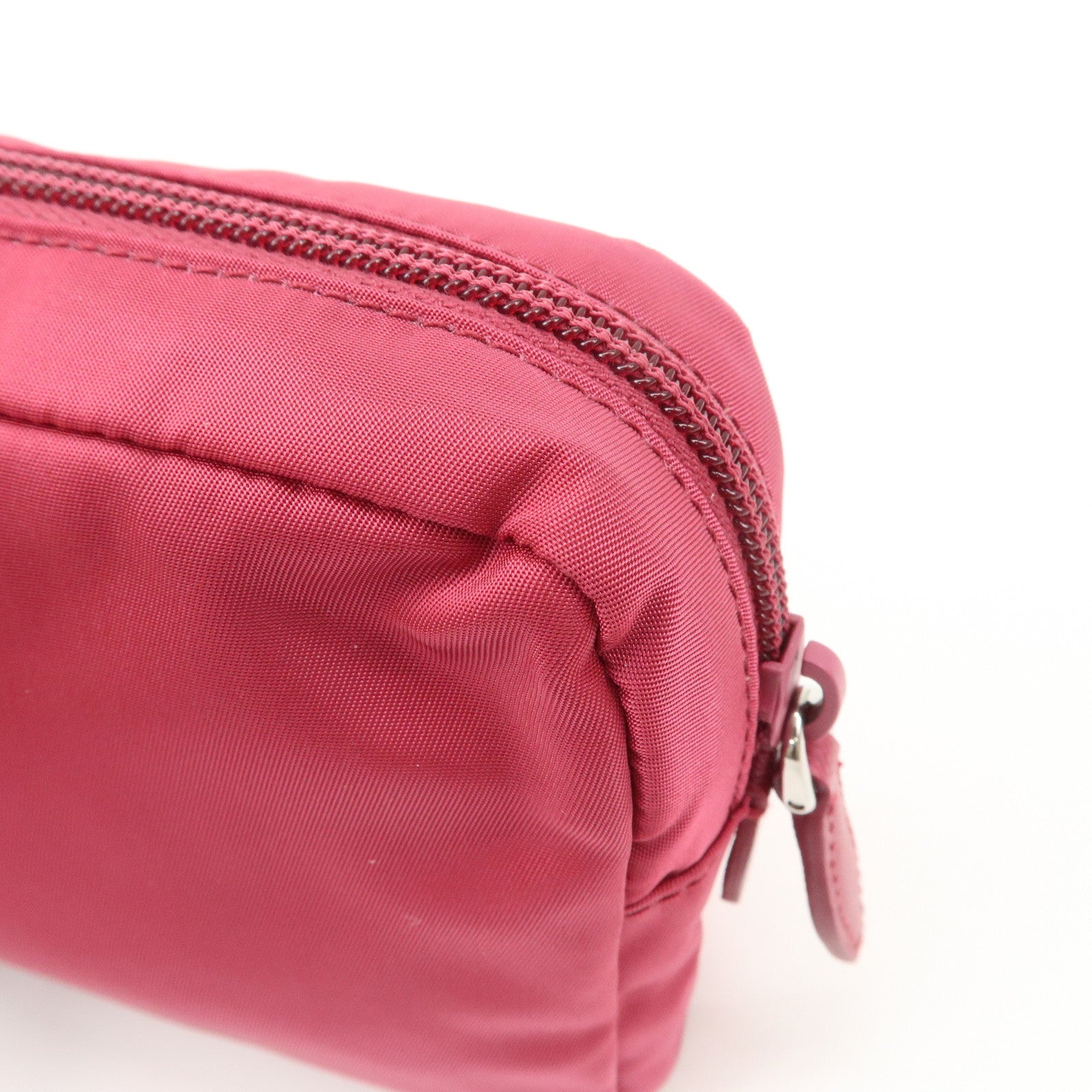 PRADA Triangle Logo Nylon Leather Pouch Pink 1NE693 Used