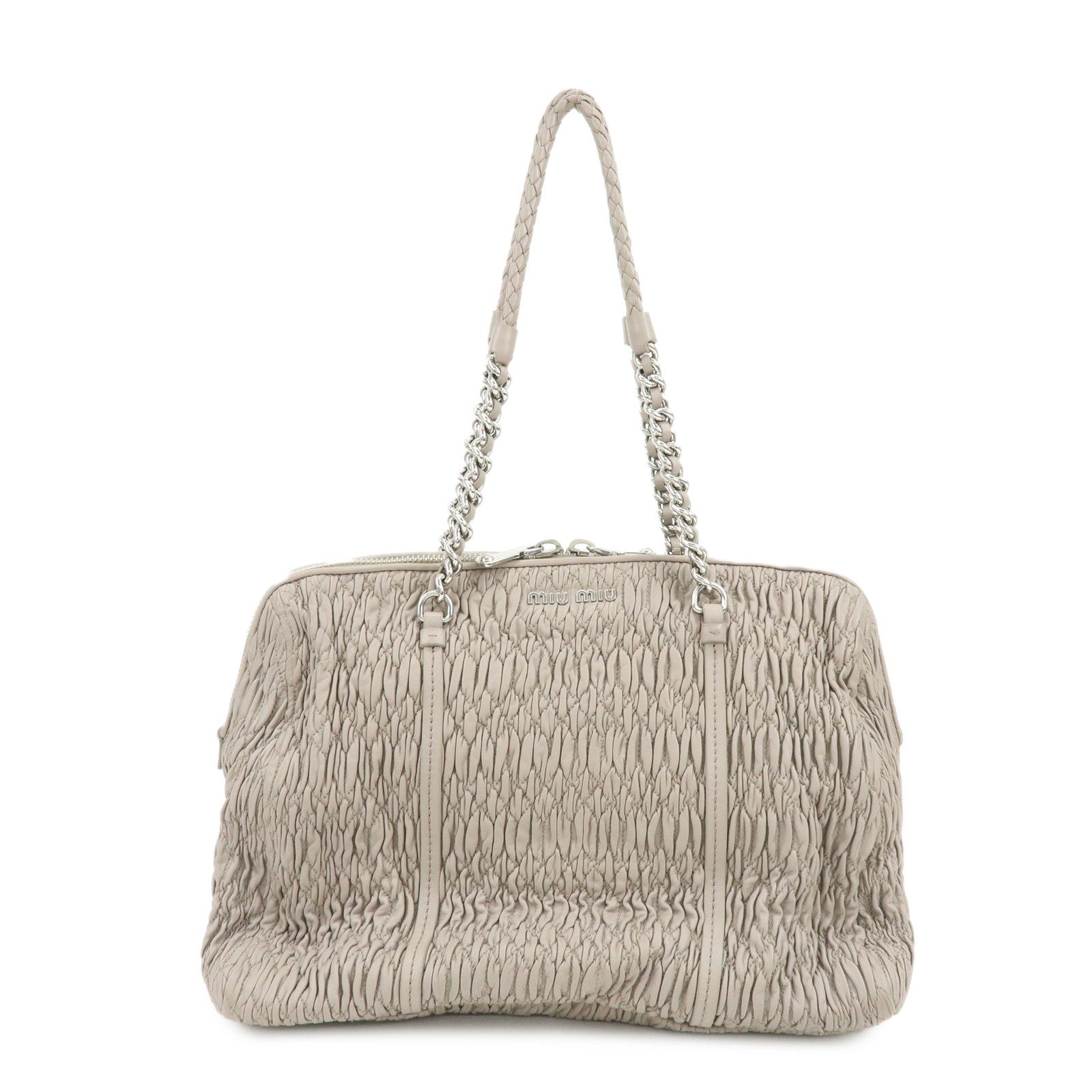 MIU MIU Matelasse Nappa Leather Tote Bag Shoulder Bag Gray