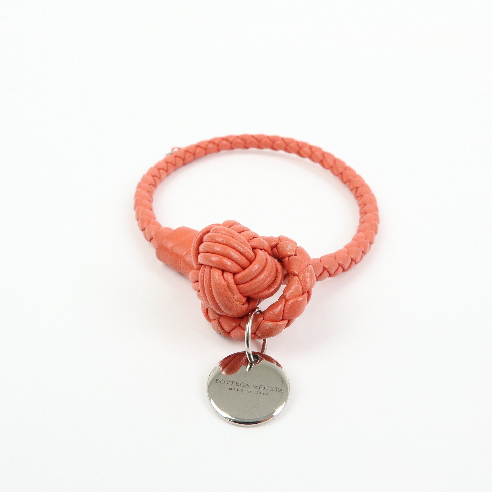BOTTEGA VENETA Intrecciato Leather Bracelet Orange Silver 113546