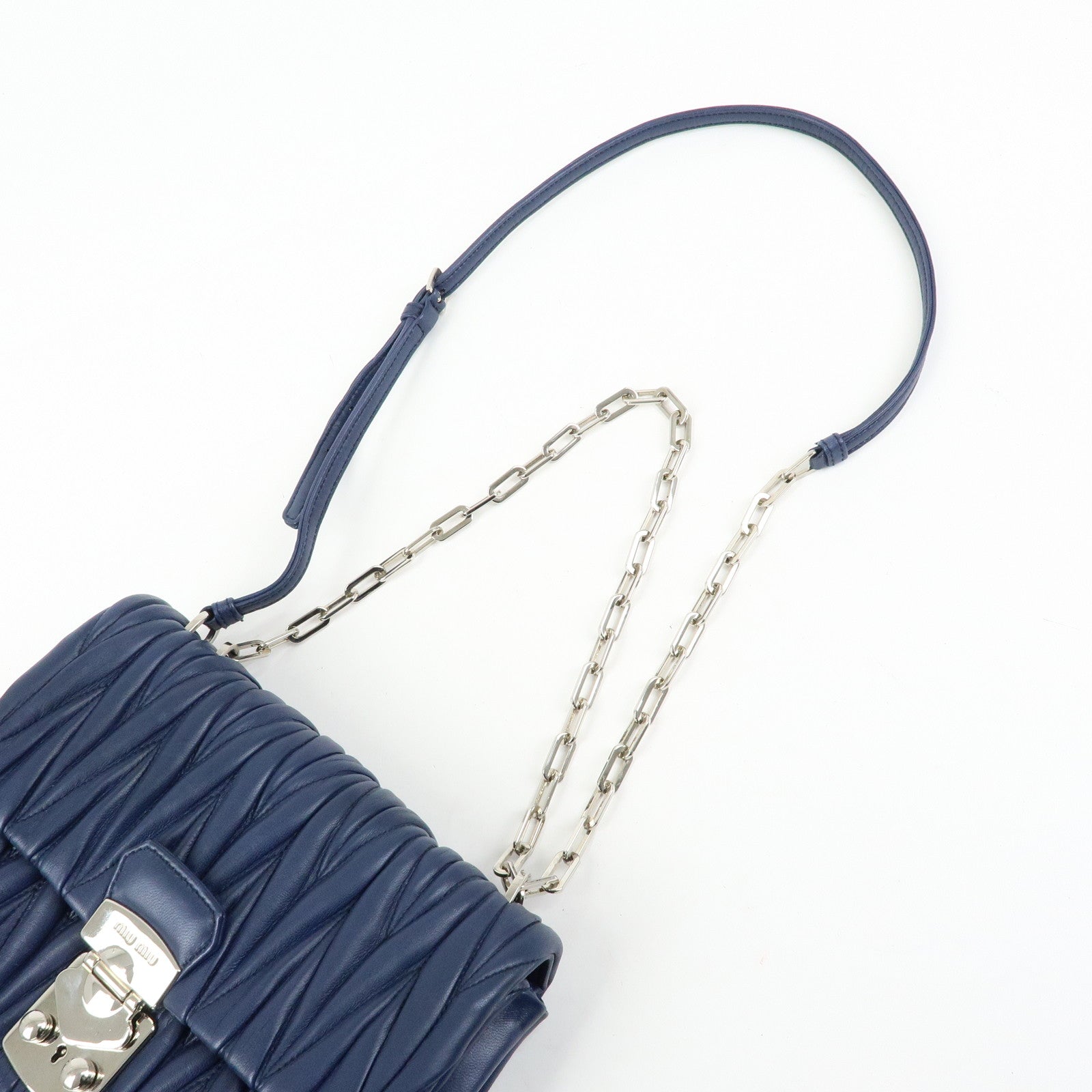 MIU MIU Matelasse Nappa Leather Shoulder Bag Chain Bag Navy