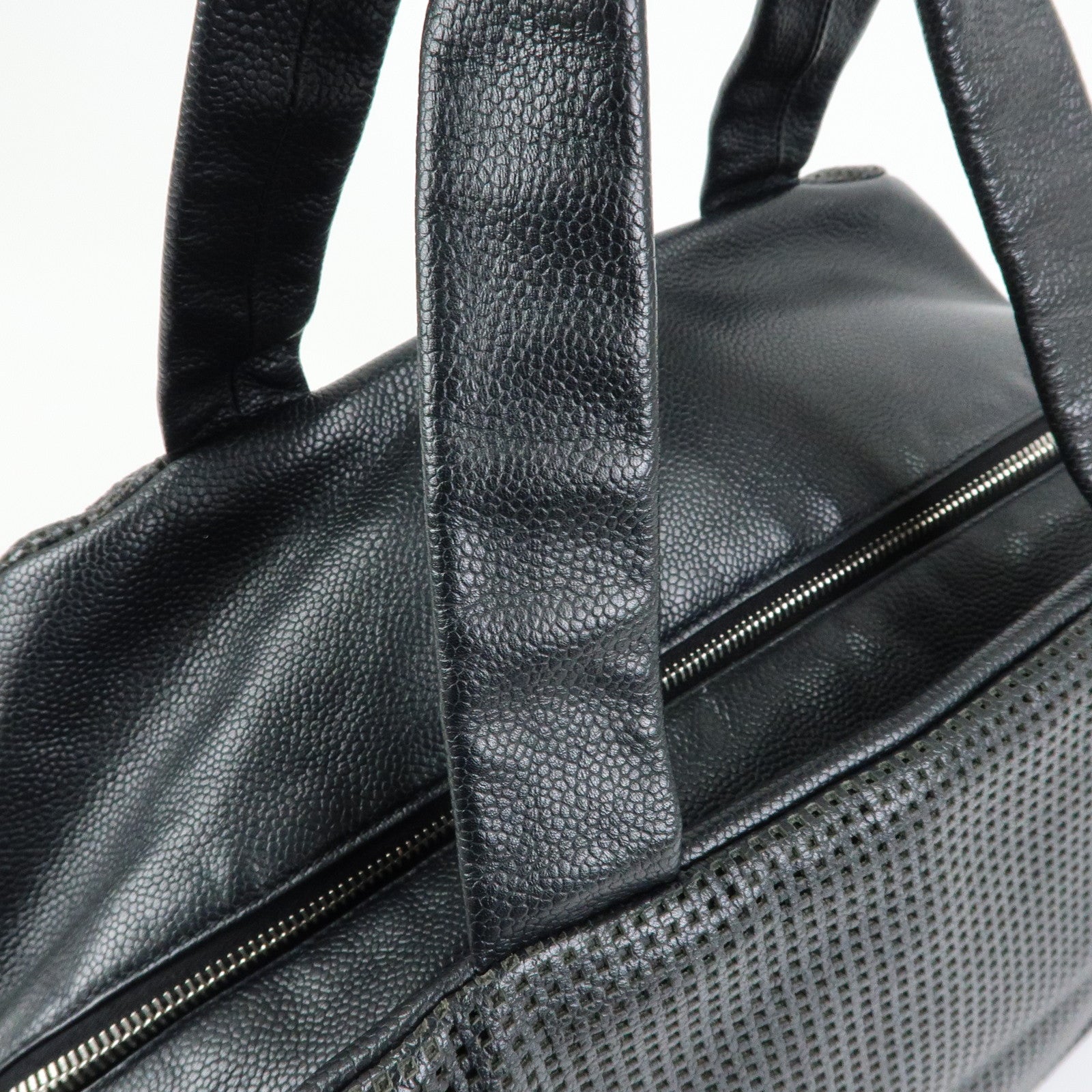 CHANEL COCO Mark Caviarskin Punching Boston Bag Hand Bag Black