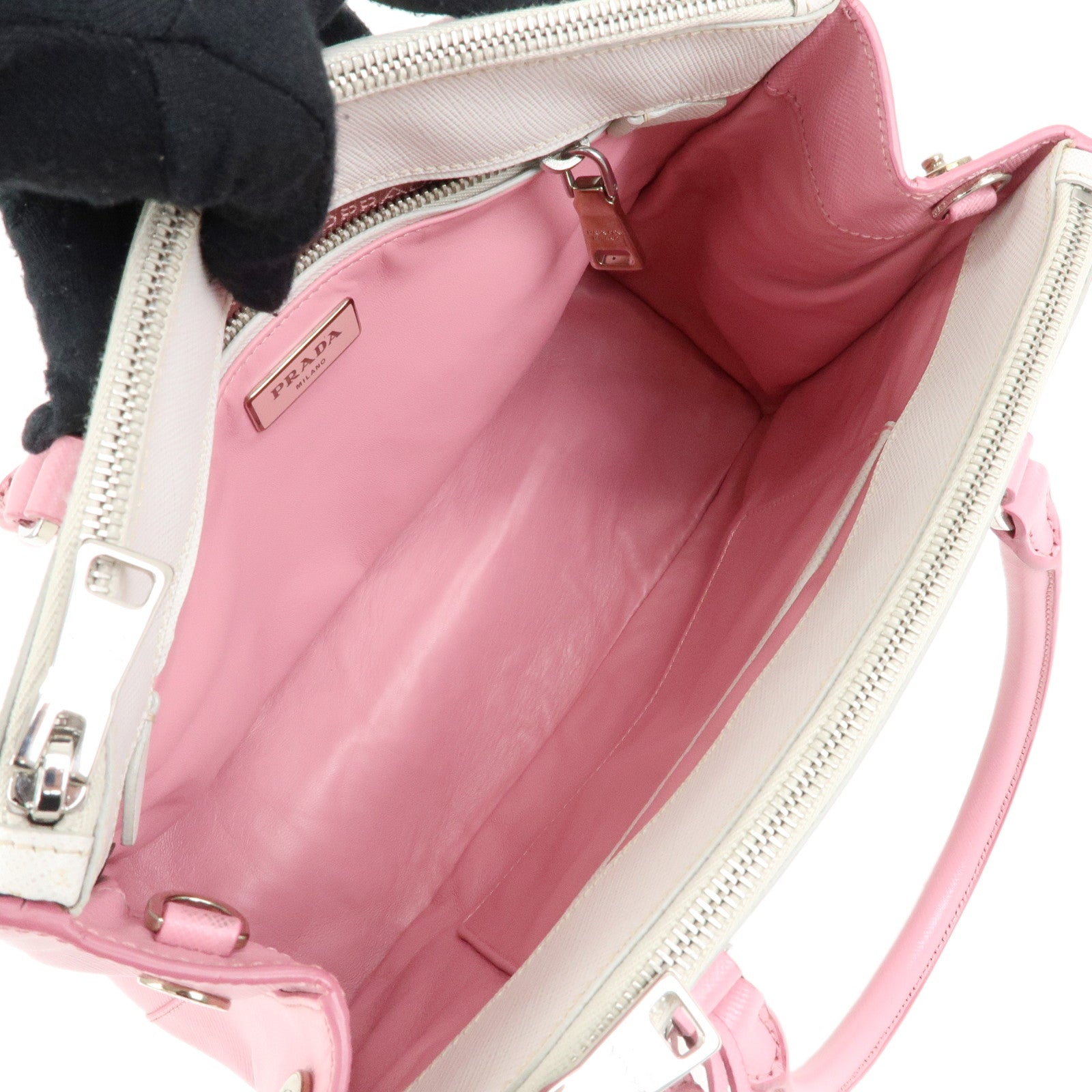 PRADA Triangle Logo Galleria Saffiano Leather 2Way Hand Bag B2863K Auth Used F/S