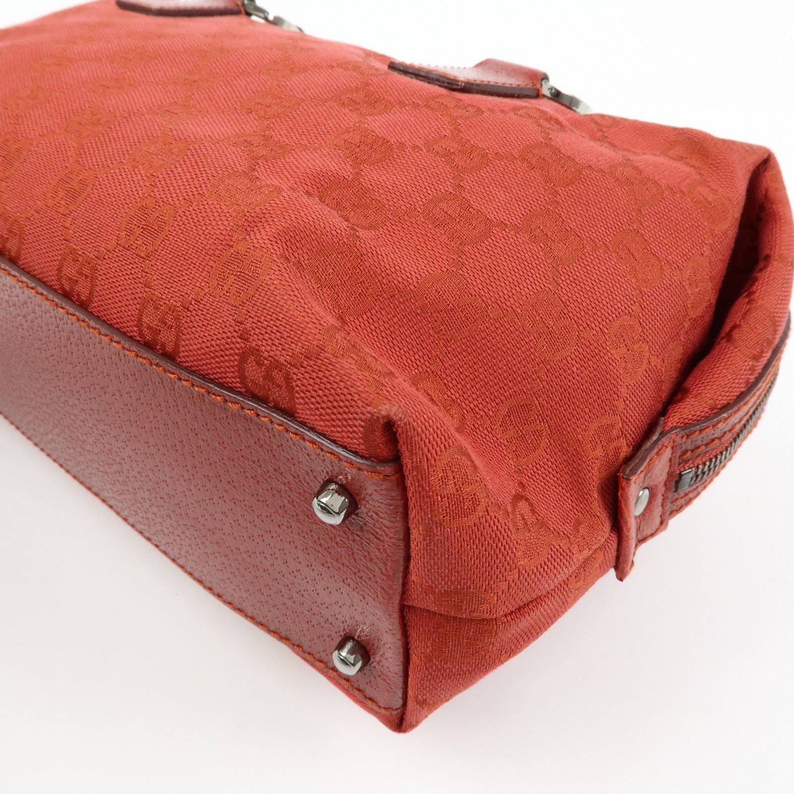 GUCCI GG Canvas Leather Hand Bag Tote Bag Red 113009