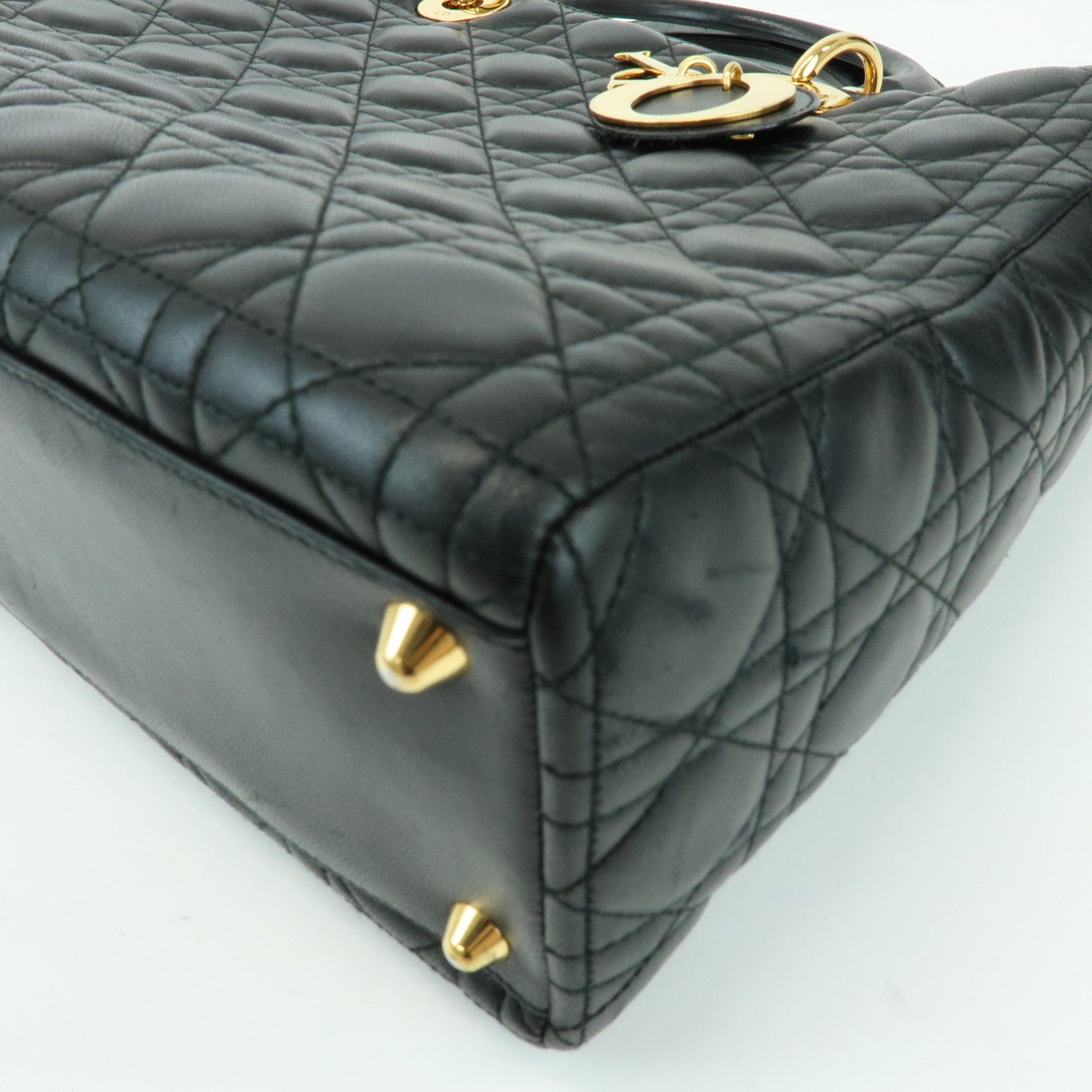 Christian Dior Cannage Lady Dior Leather Large Tote Hand Bag Black