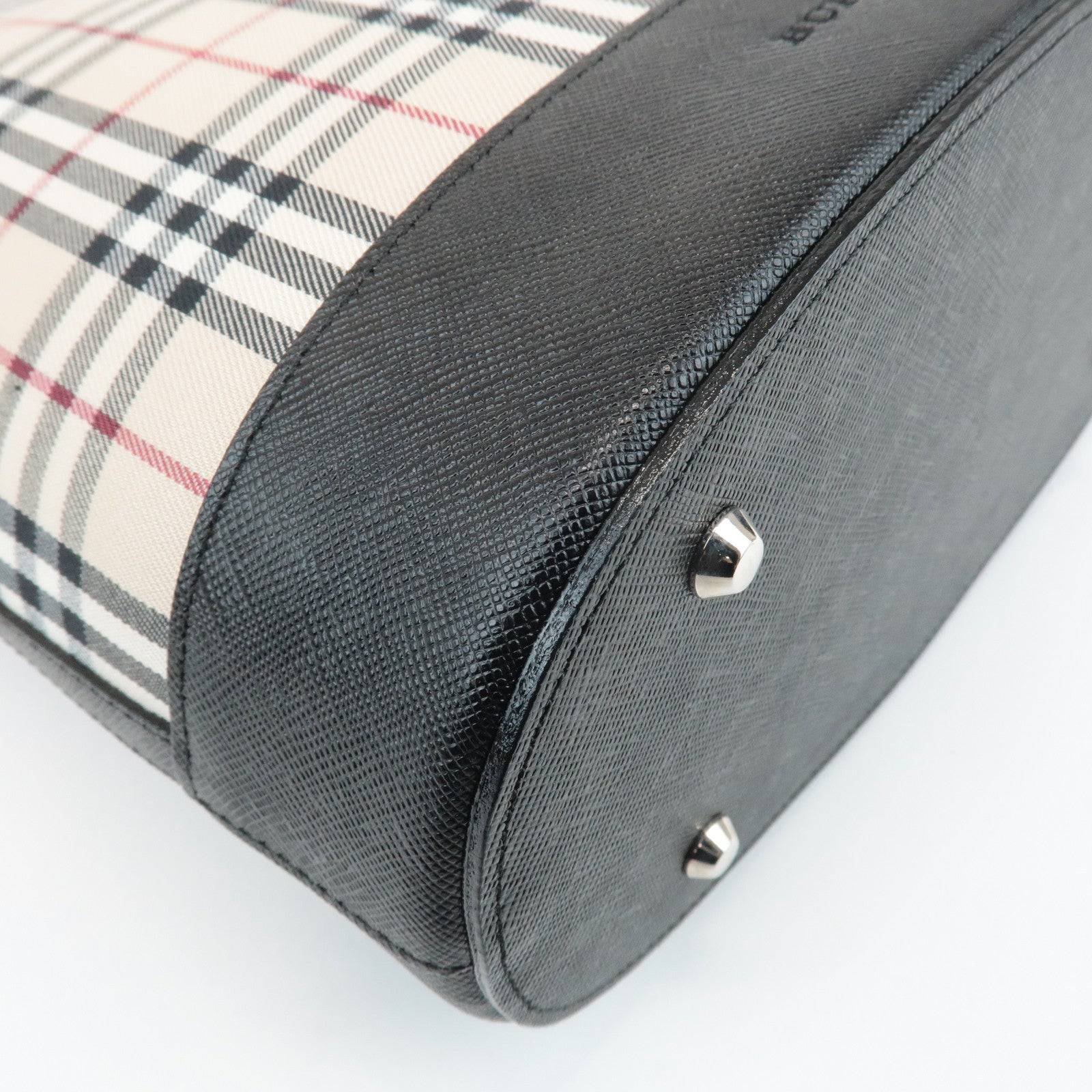 BURBERRY Nova Plaid Canvas Leather Tote Bag Shoulder Bag Black Used