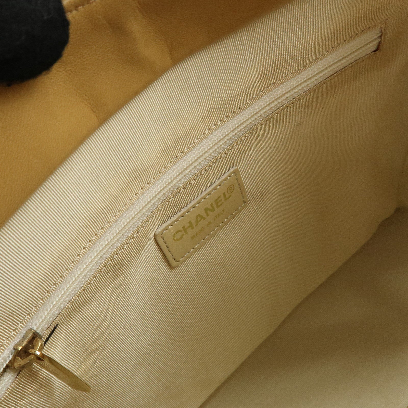 CHANEL Chocolate Bar Lamb Skin Tote Bag Hand Bag Beige A17809