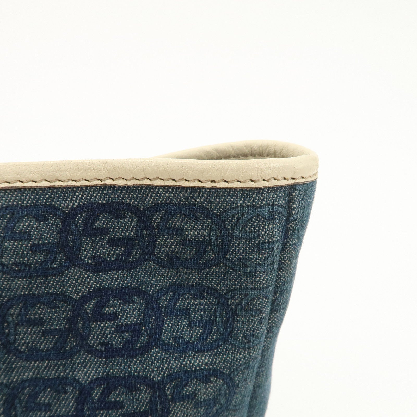 GUCCI Interlocking G Denim Leather Tote Bag Shoulder Bag Blue 257245 Used