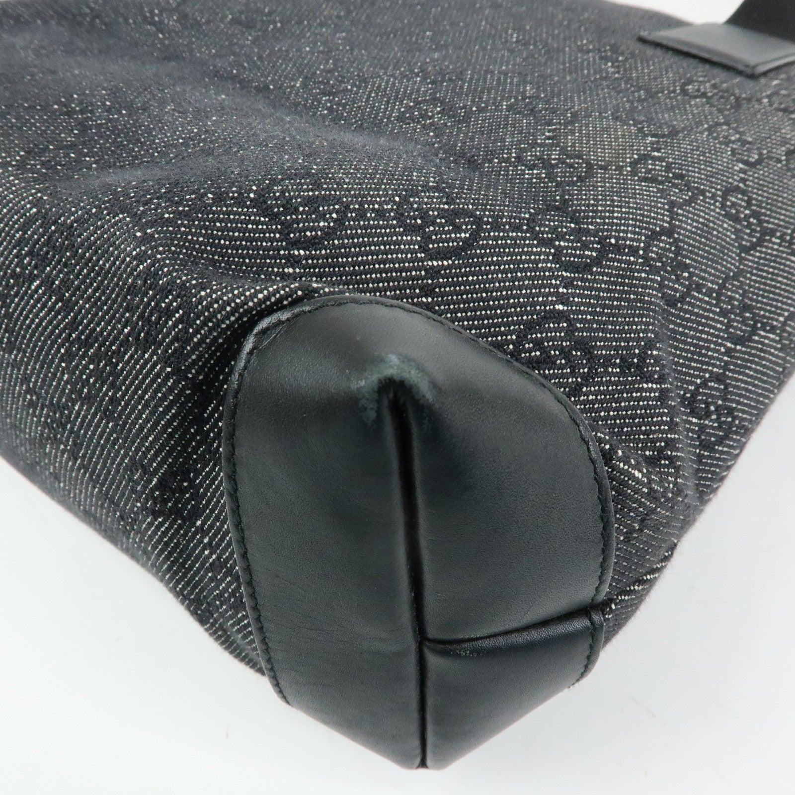 GUCCI GG Denim Leather Tote Bag Shoulder Bag Black 28893