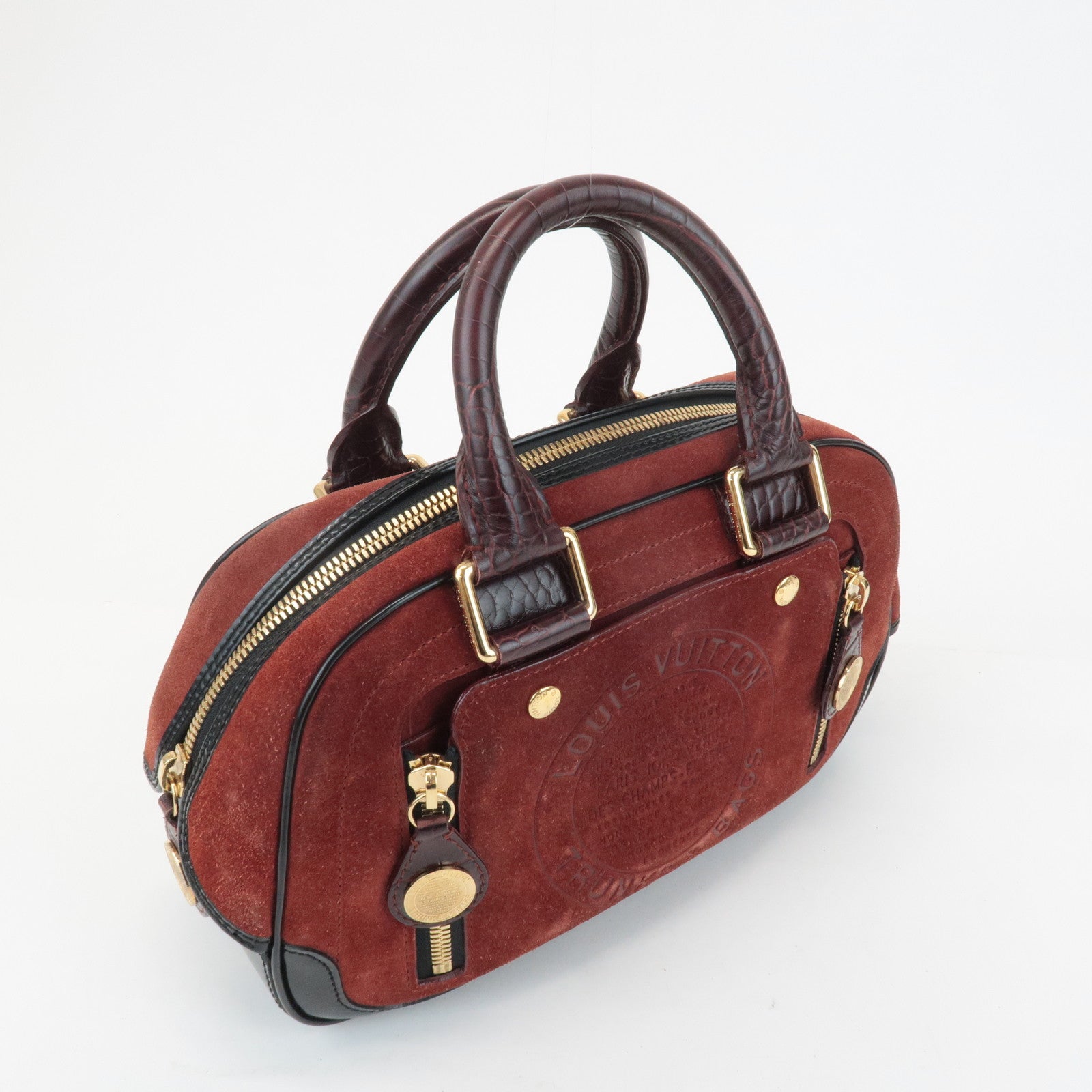 Louis Vuitton Cruise Line Suede Stamp Bag PM Bowling Bag Brown M95238 Used