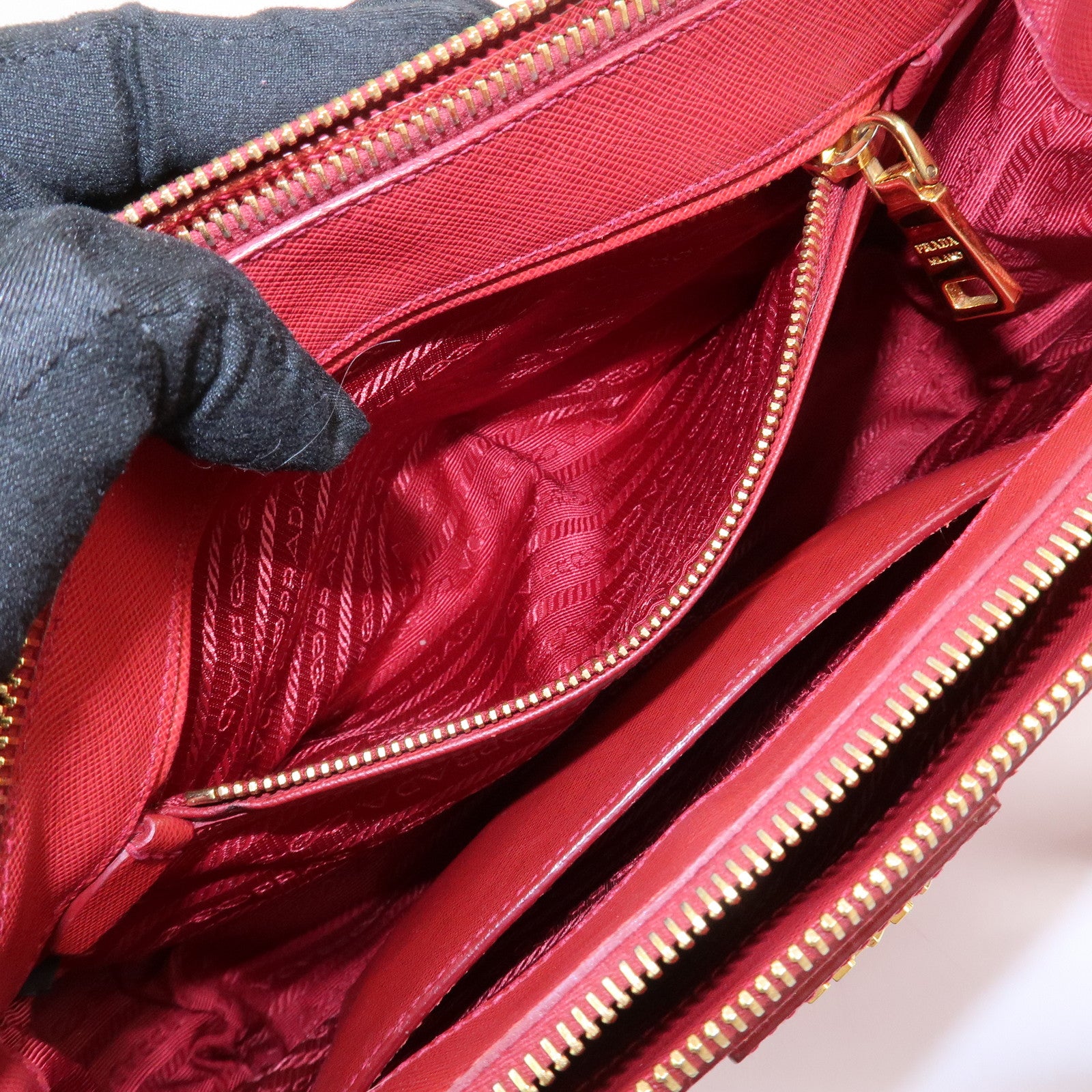 PRADA Triangle Logo Saffiano Leather Galleria 2WAY Bag Red BN1874
