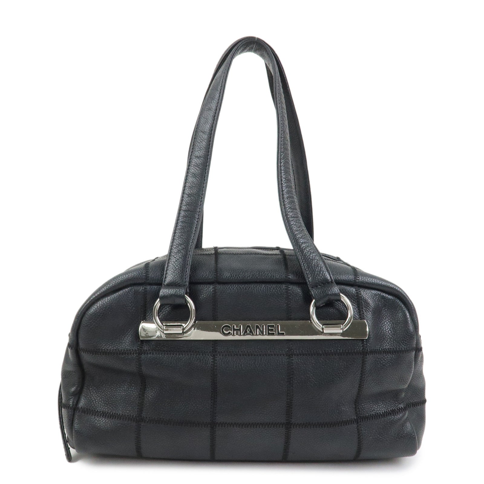 CHANEL Chocolate Bar Caviarskin Boston Bag Hand Bag Black A28023