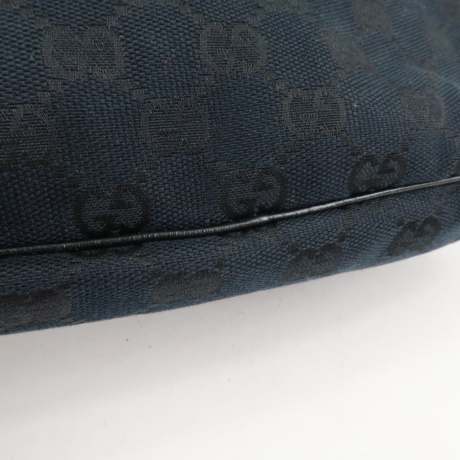 GUCCI Boat Bag Sherry GG Canvas Leather Hand Bag Black 141809