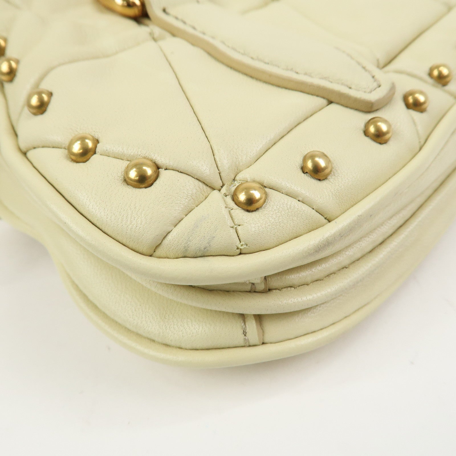 MIU MIU Logo Leather Shoulder Bag Hand Bag Cream