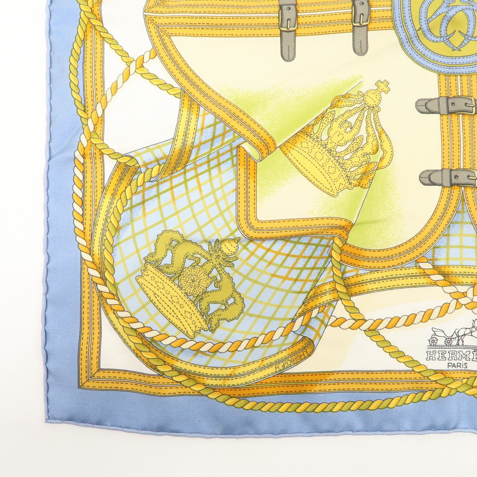 HERMES Carre 40 Silk 100% Scarf GRANDE TENU Blue Yellow