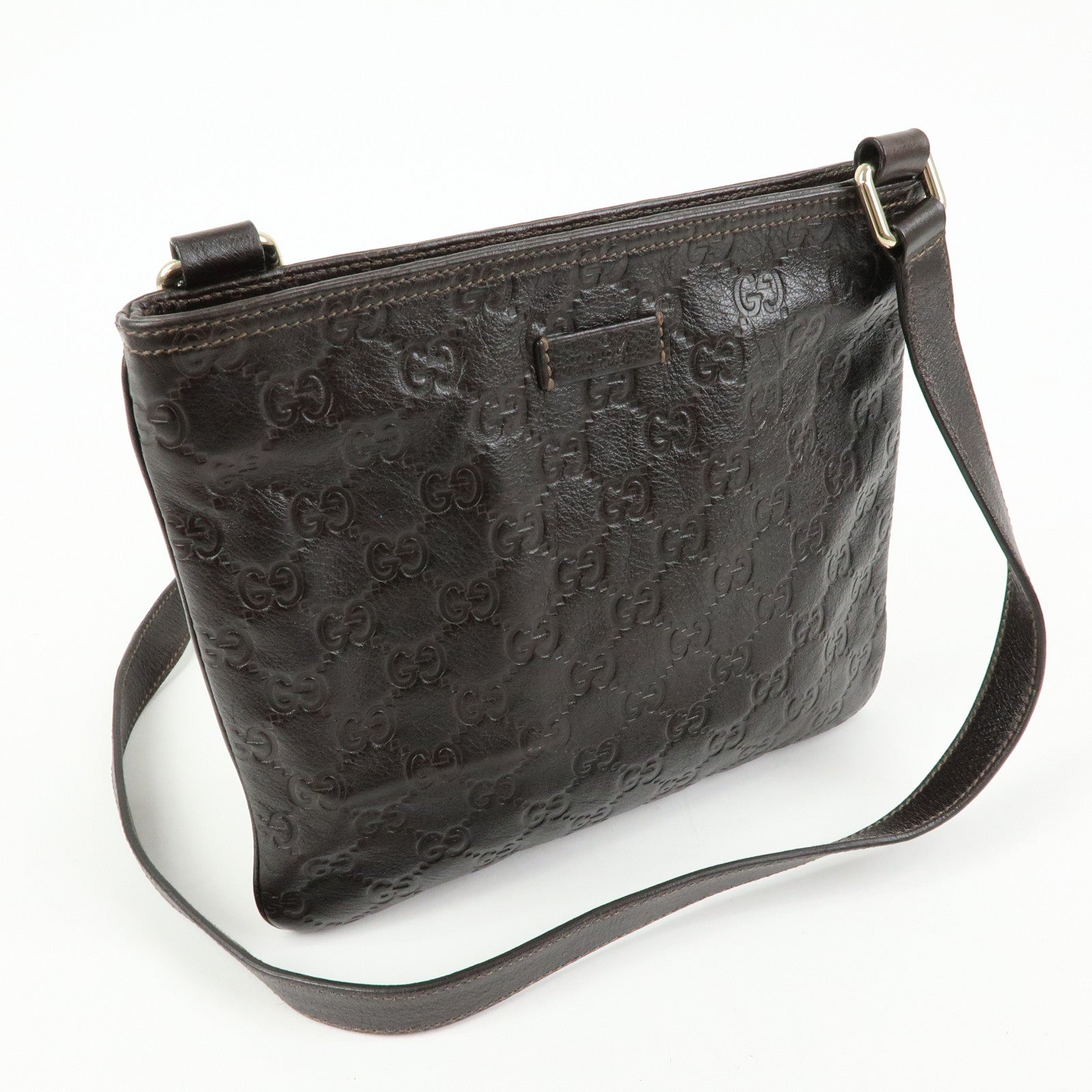 GUCCI Guccissima Leather Shoulder Bag Crossbody Bag Dark Brown