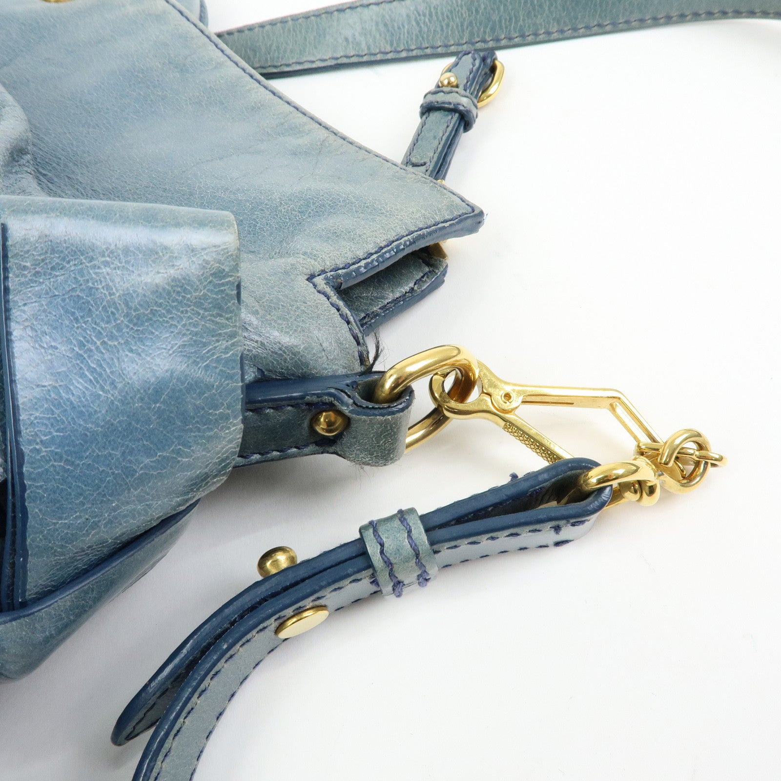 MIU MIU Side Ribbon Vittello Lux 2Way Bag Hand Shoulder Bag Blue