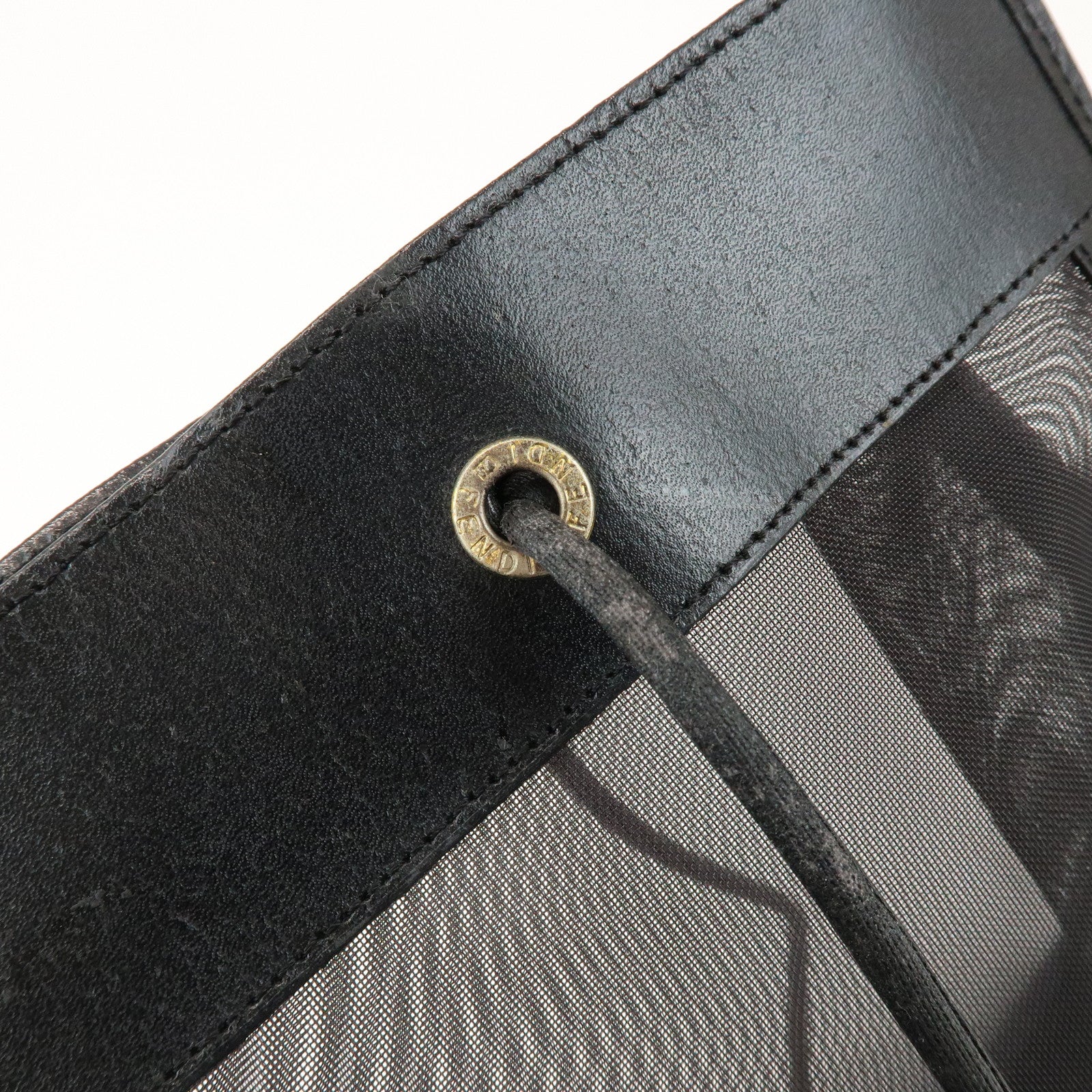 FENDI Mesh Leather Tote Bag Shoulder Bag Black 259646