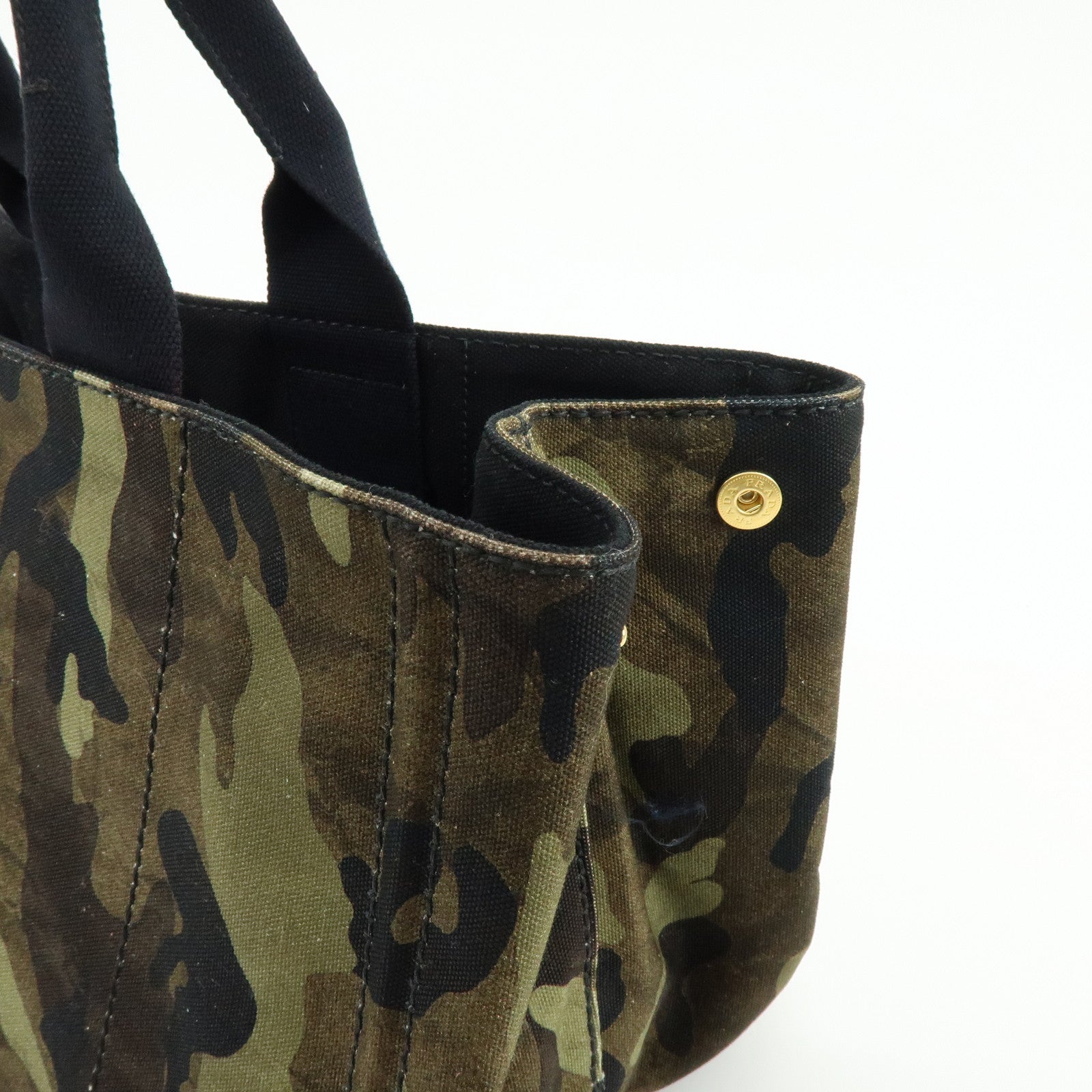 PRADA Canapa Triangle Logo Canvas Tote Bag Camouflage BN2020