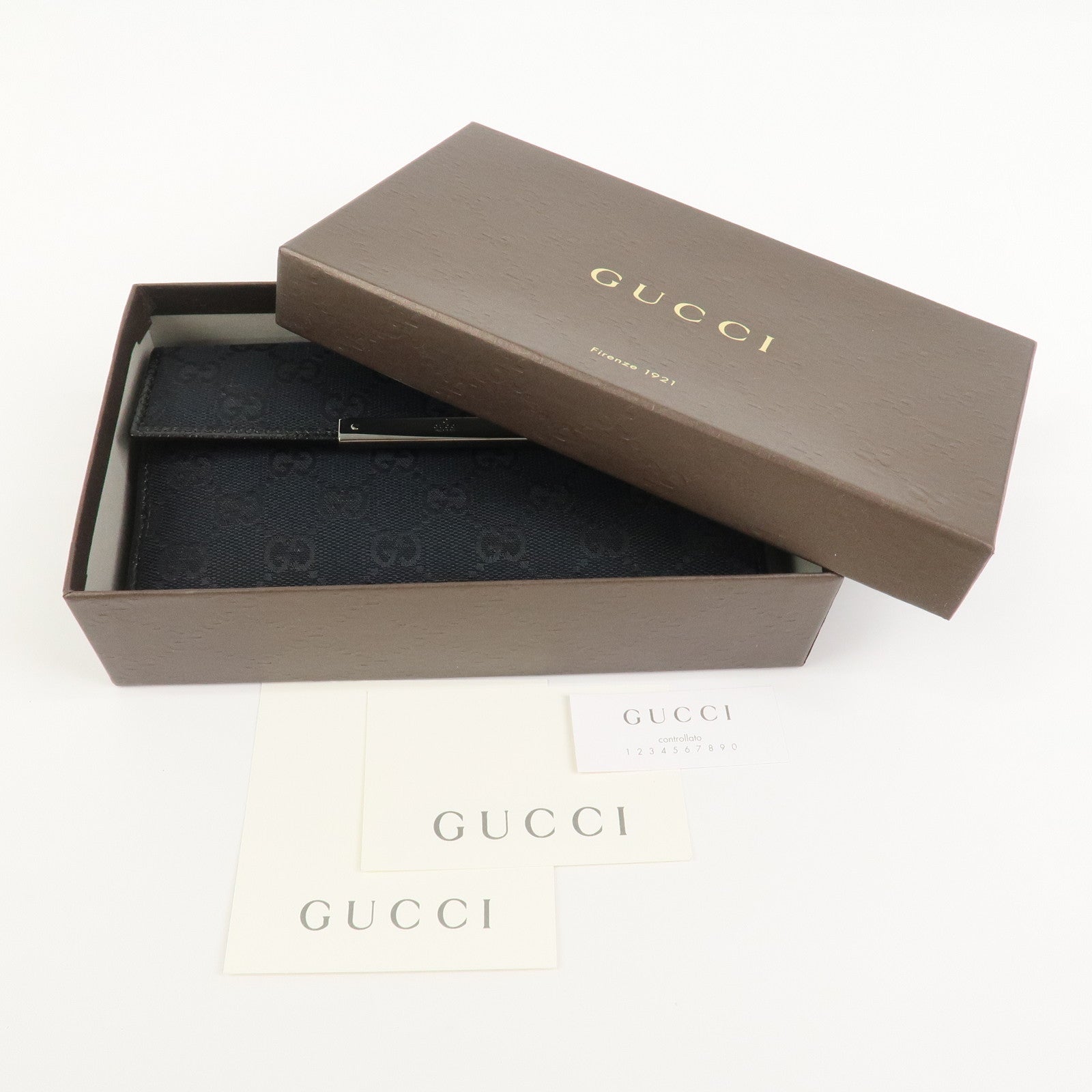 GUCCI GG Canvas Leather W Hook Bi-fold Long Wallet Black 112715
