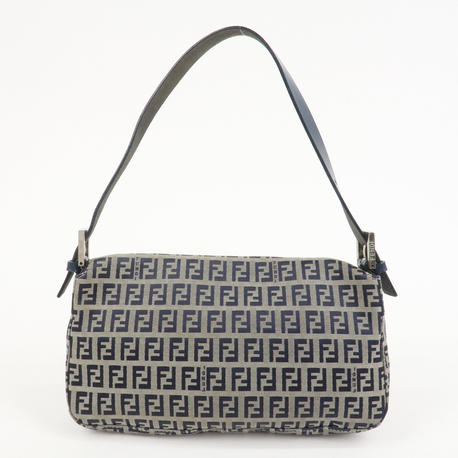 FENDI Mamma Baguette Zucchino Canvas Shoulder Bag Navy 26424