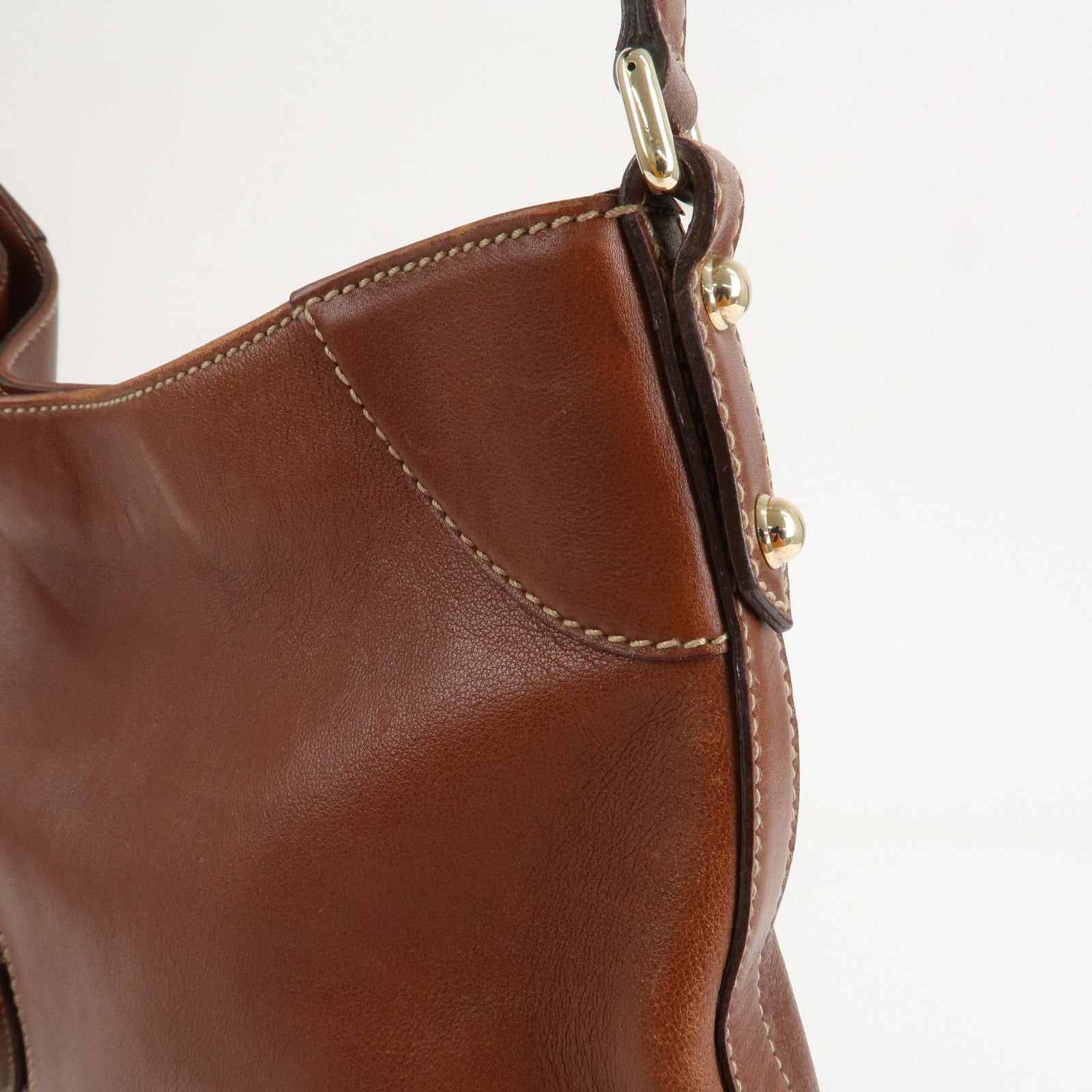 GUCCI Horsebit GG Canvas Leather Shoulder Bag Brown 137386