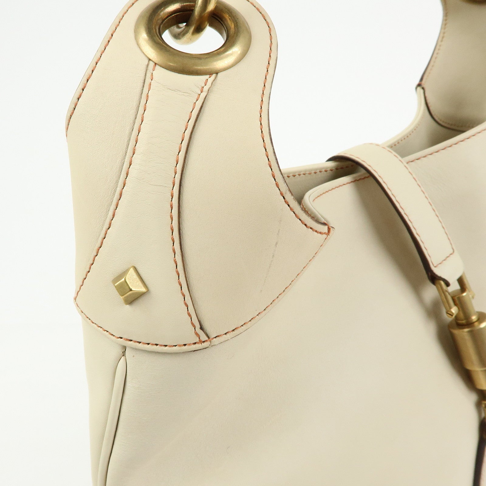 GUCCI Jackie Leather Shoulder Bag Hand Bag Studs Ivory 120888