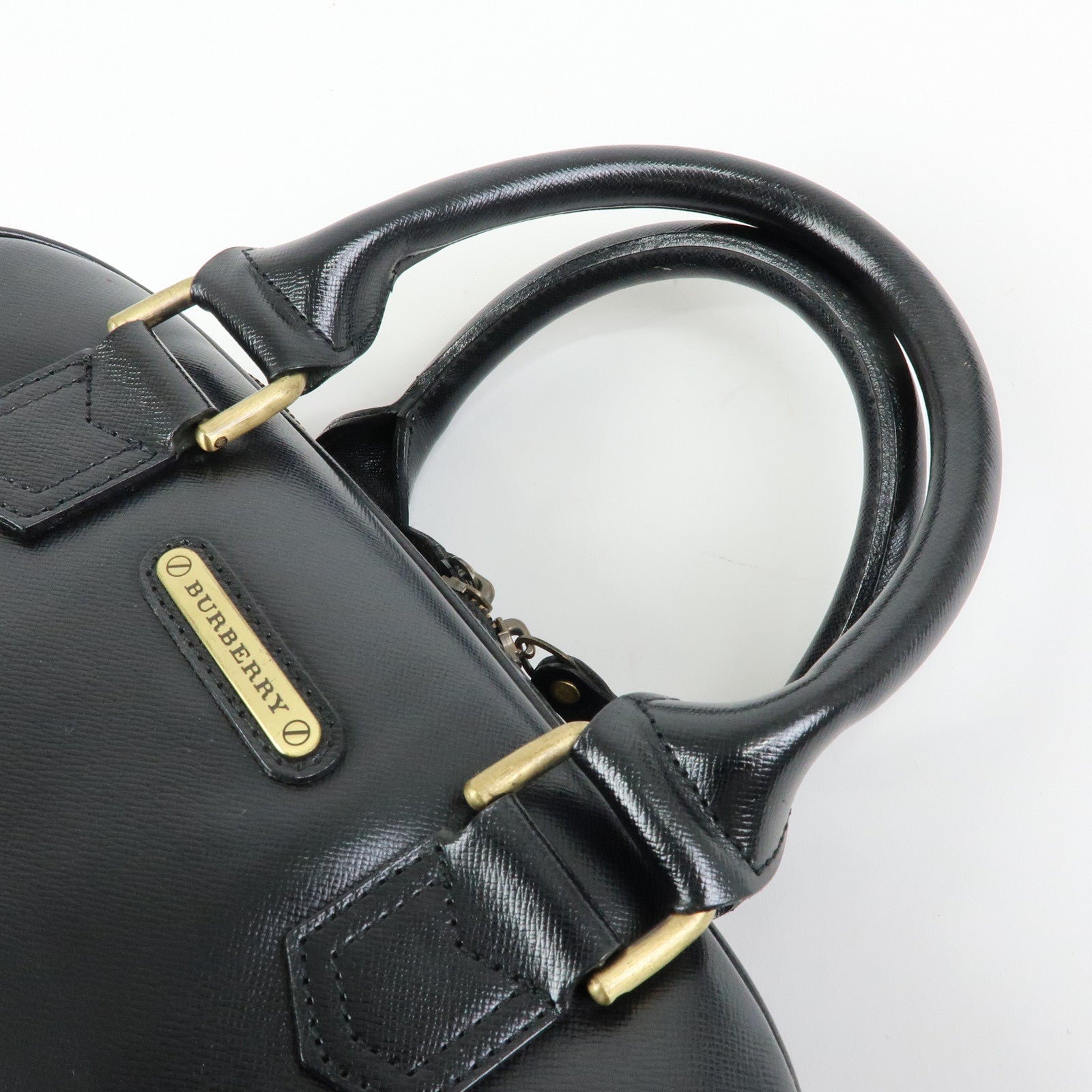 BURBERRY Leather Mini Boston Bag Hand Bag Tote Bag Black
