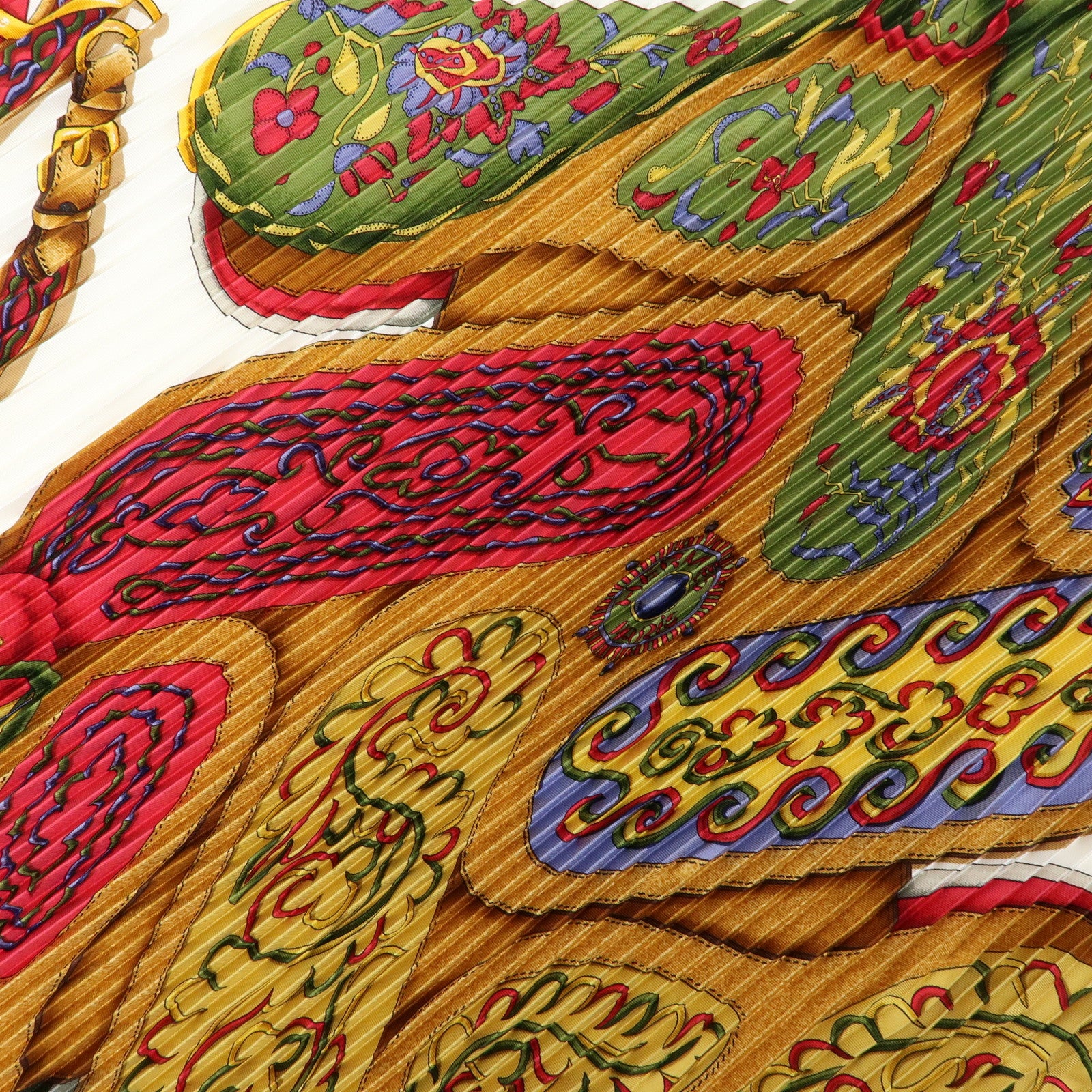HERMES Pleated Carre 90 Silk 100% Scarf Festival Red
