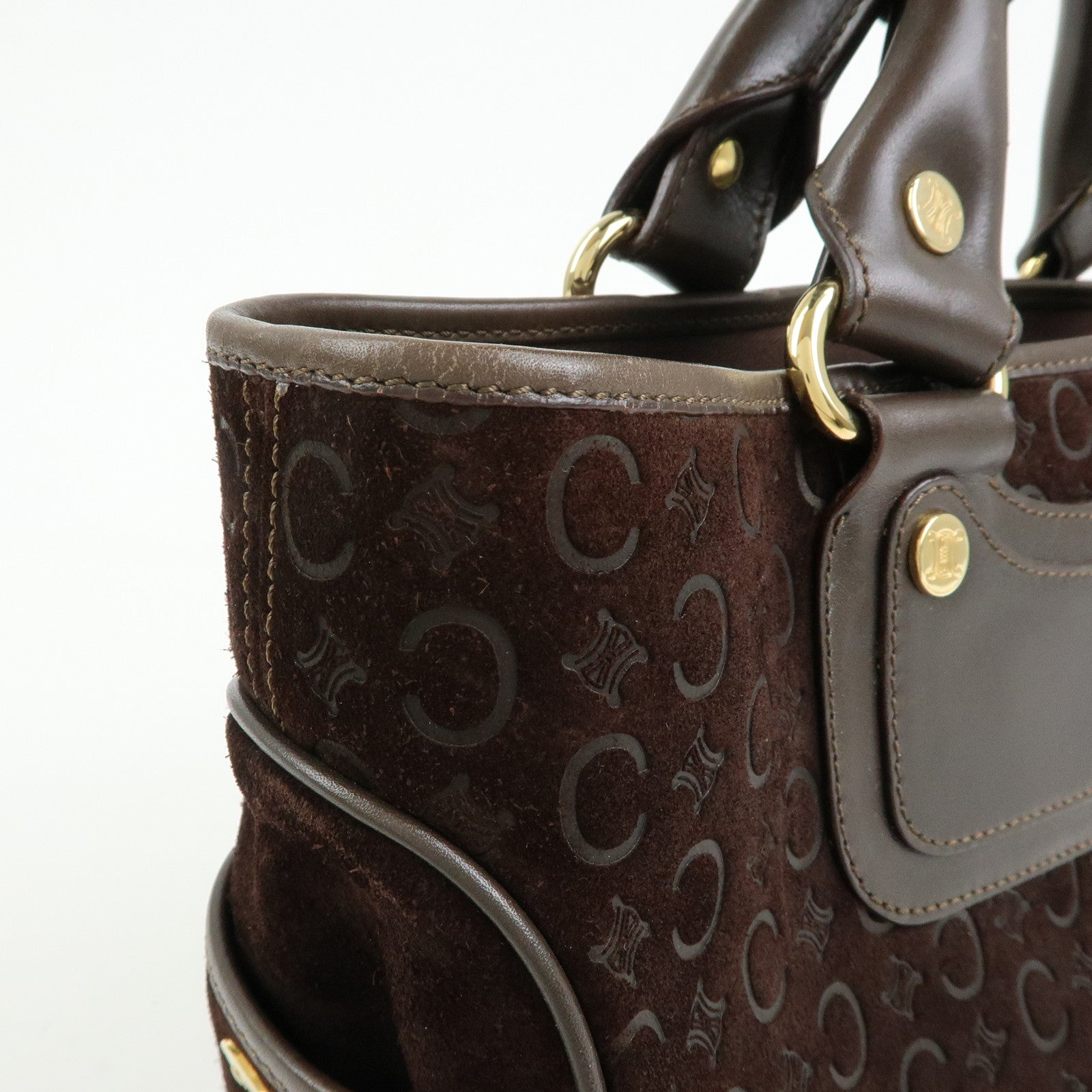 CELINE C Macadam Suede Leather Boogie Bag Hand Bag Brown