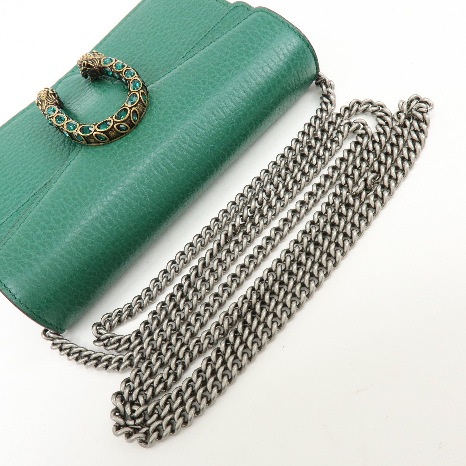 GUCCI Dionysus Super Mini Leather Chain Shoulder Bag Green 476432