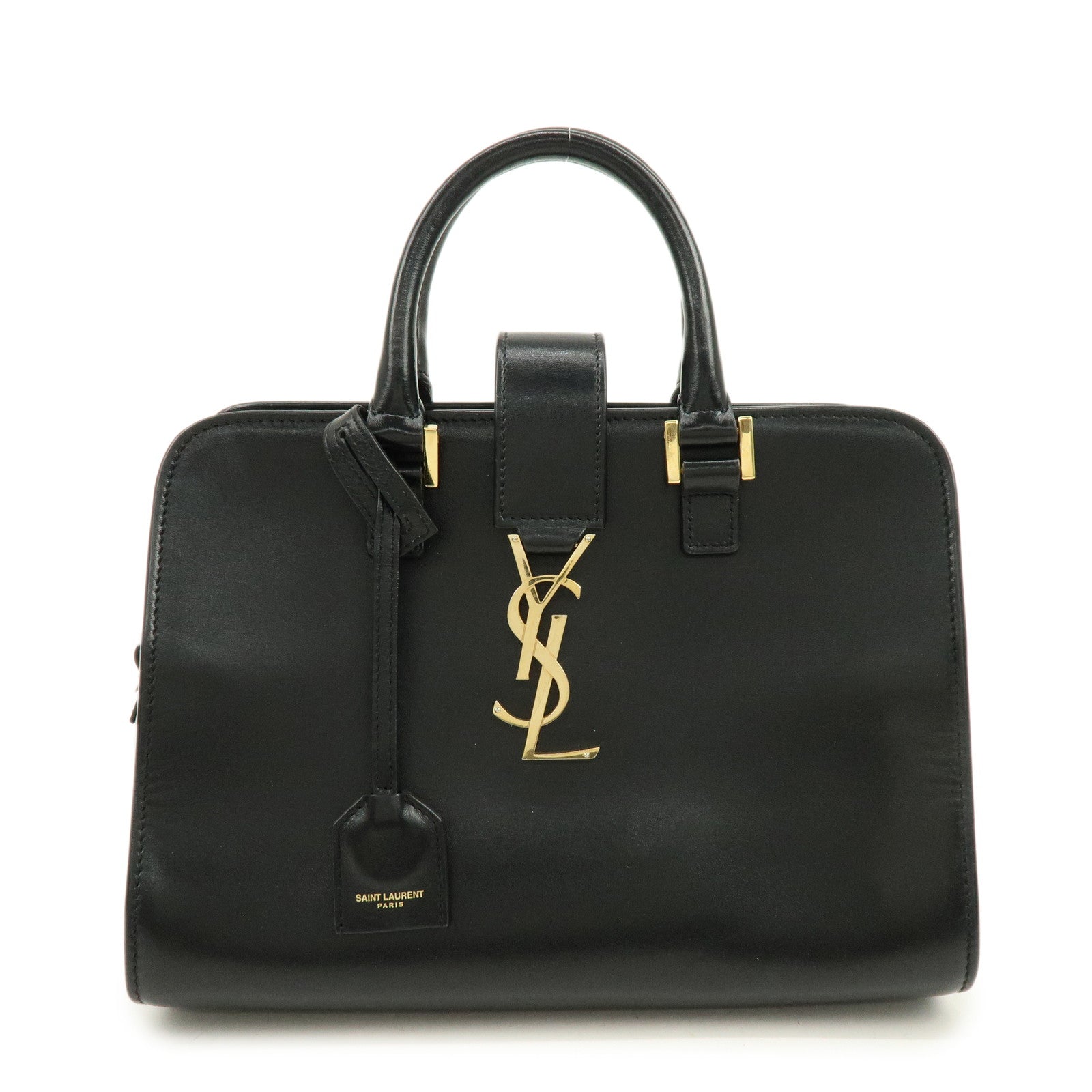 SAINT LAURENT PARIS Baby Cabas Cassandra Leather Hand Bag Black