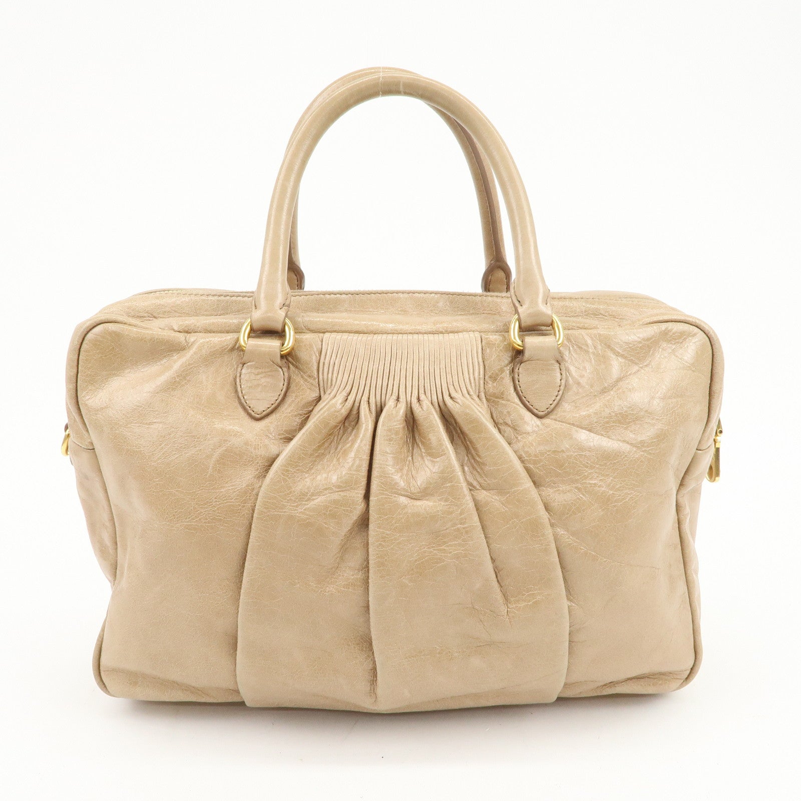 MIU MIU Leather 2Way Bag Hand Bag Shoulder Bag Light Brown RL0048