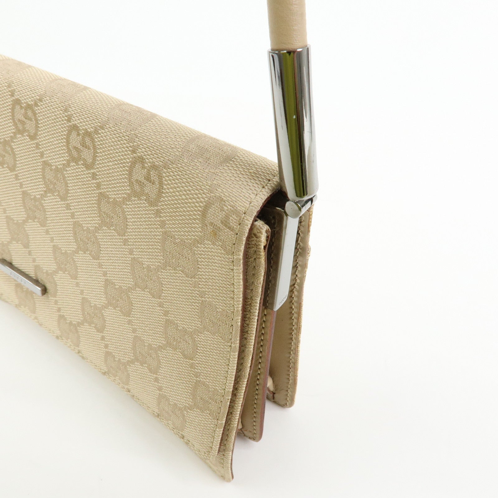 GUCCI GG Canvas Leather Shoulder Bag Hand Bag Beige 01235