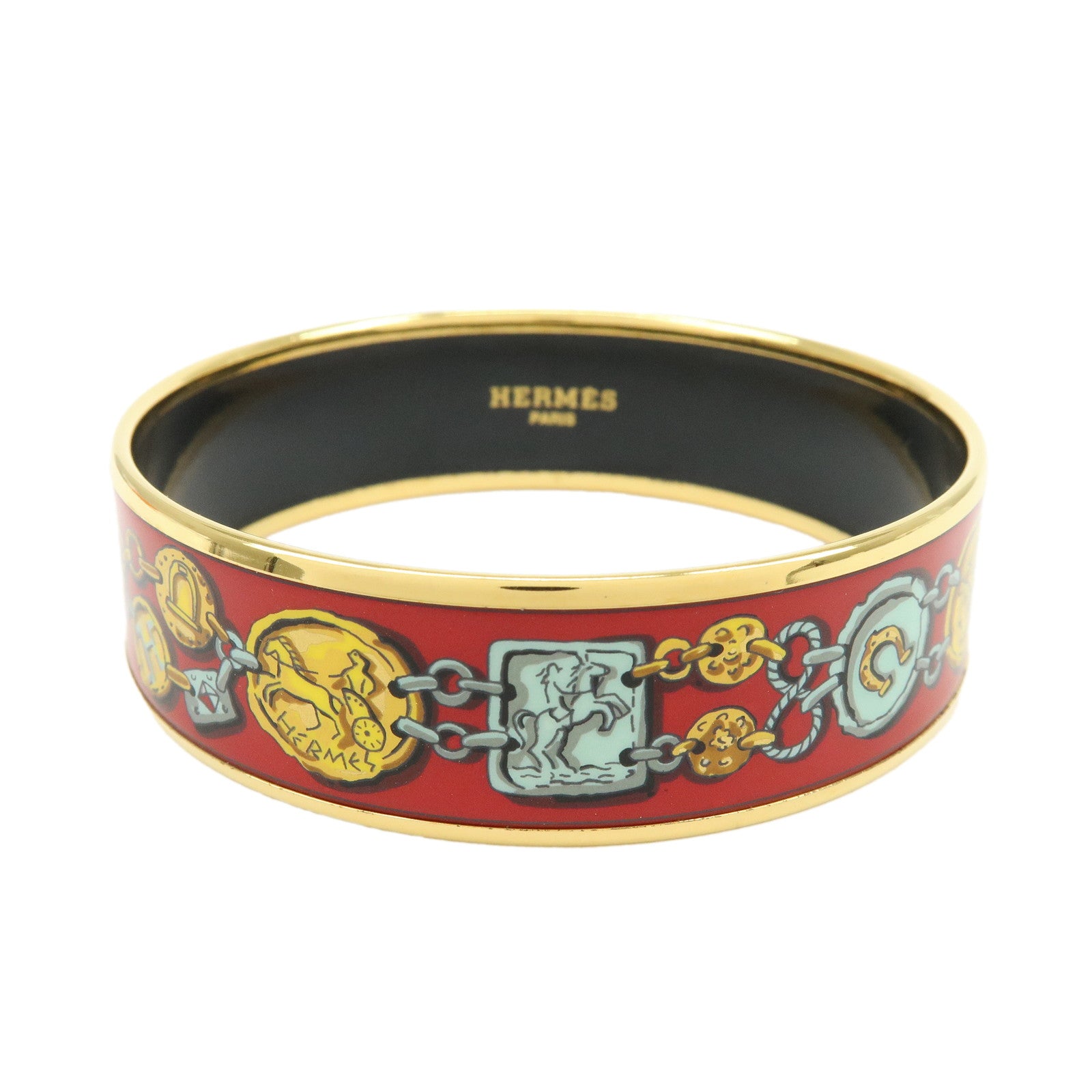HERMES Email GM Bangle Gold Plated Bracelet Red