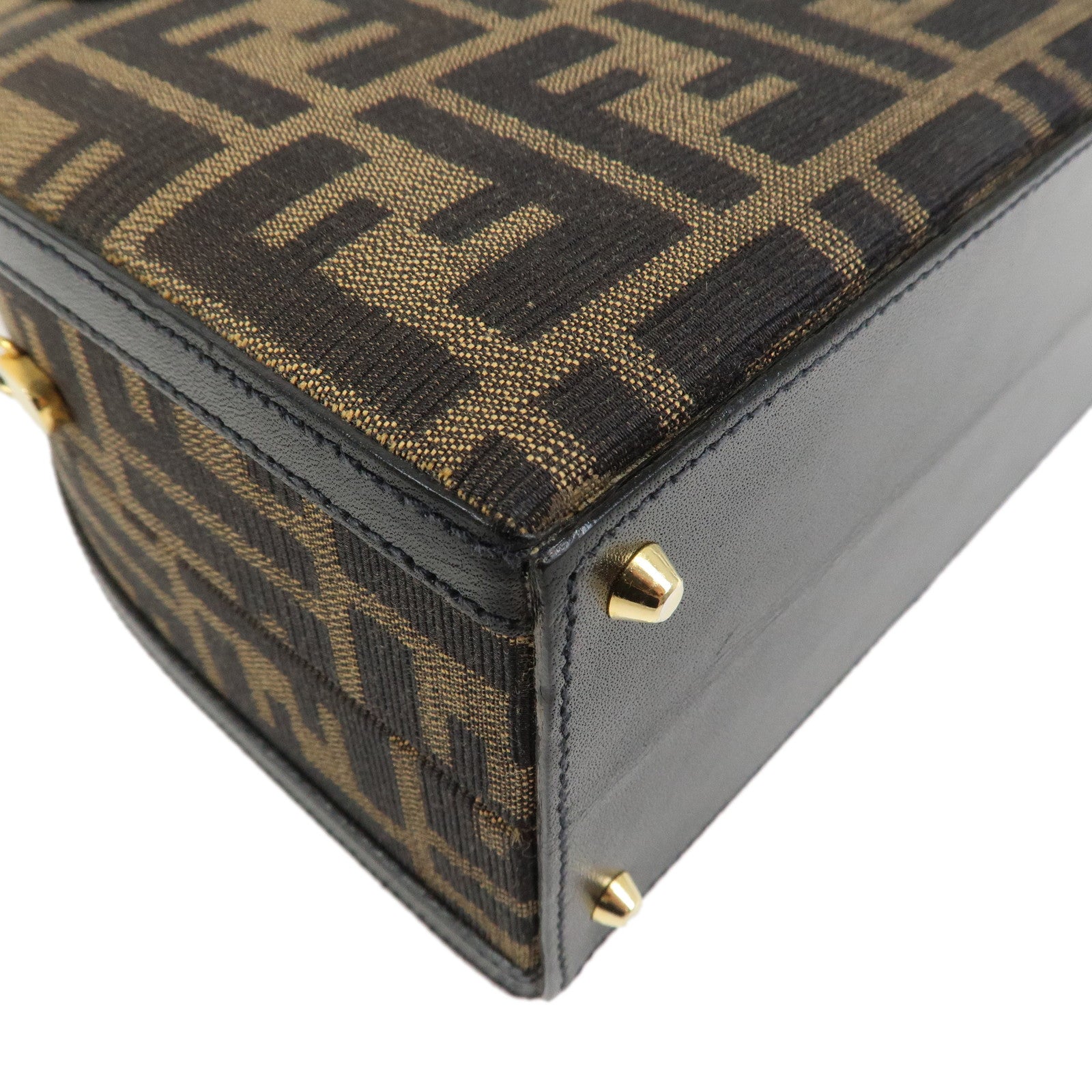 FENDI Zucca Canvas Leather 2Way Hand Bag Shoulder Bag Brown Black