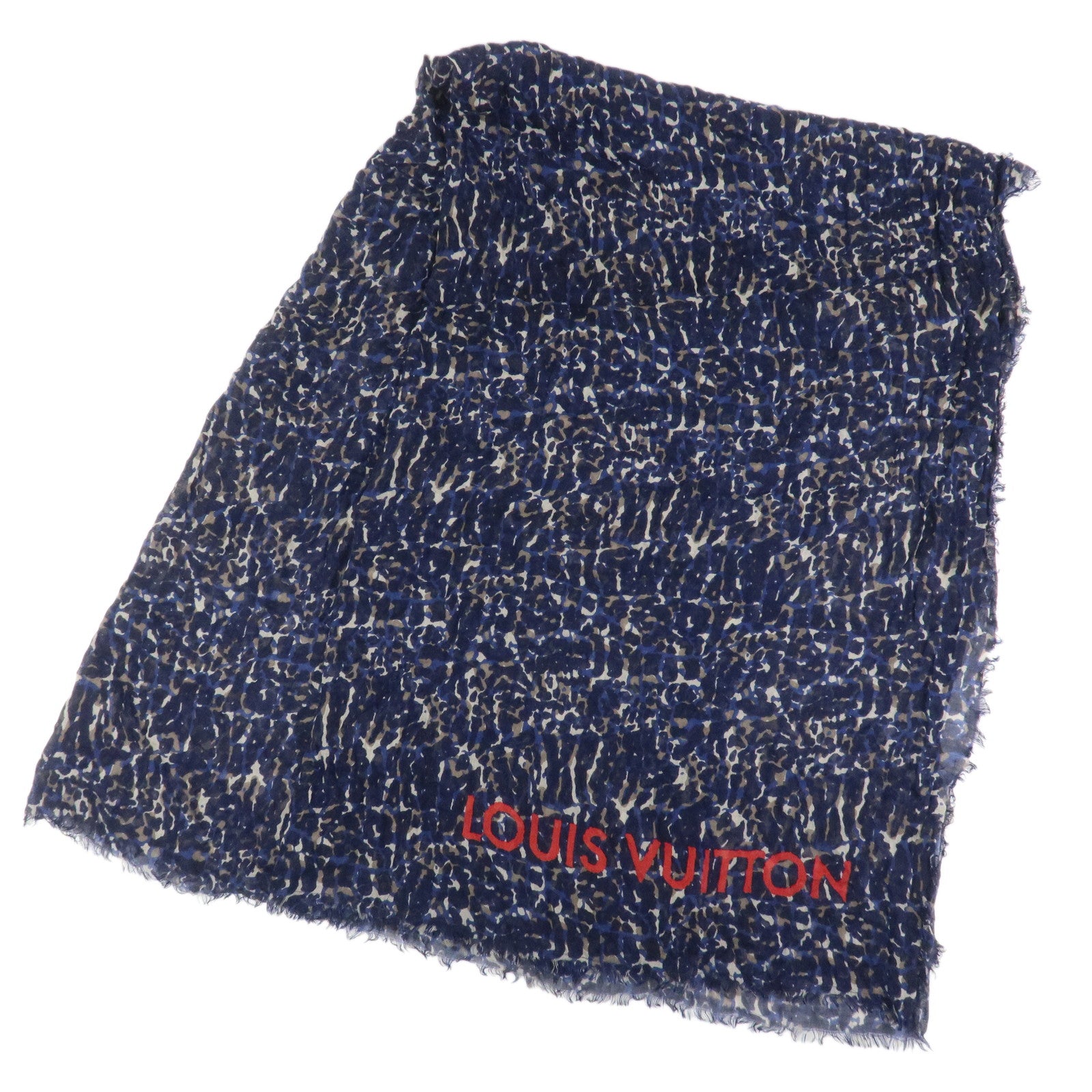 Louis Vuitton Etole Lizard Cashmere Silk Scarf Shawl Blue M74962