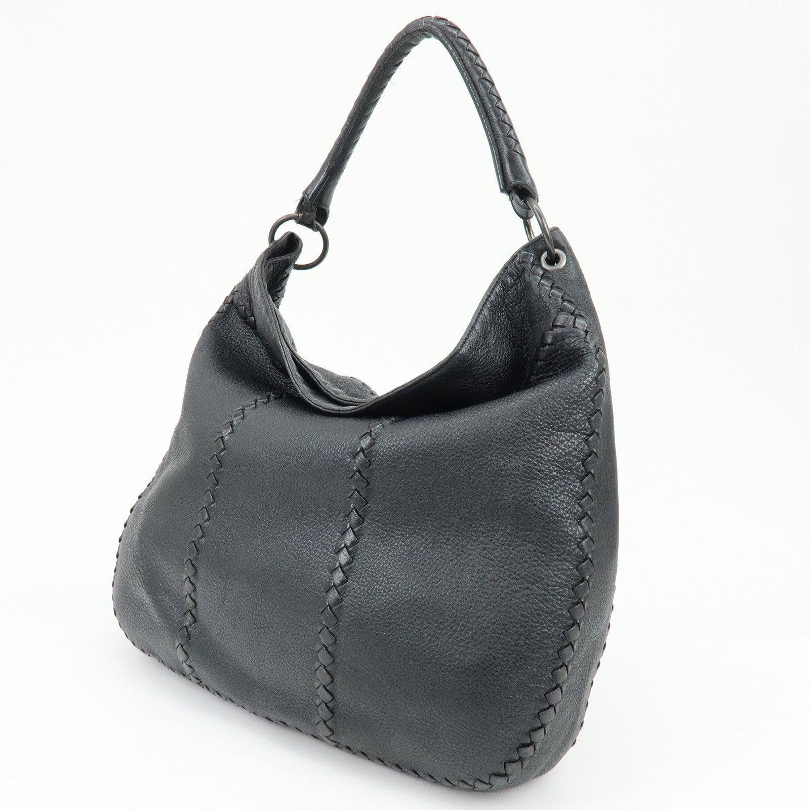 BOTTEGA VENETA Cervo Leather Shoulder Bag Hand Bag Black