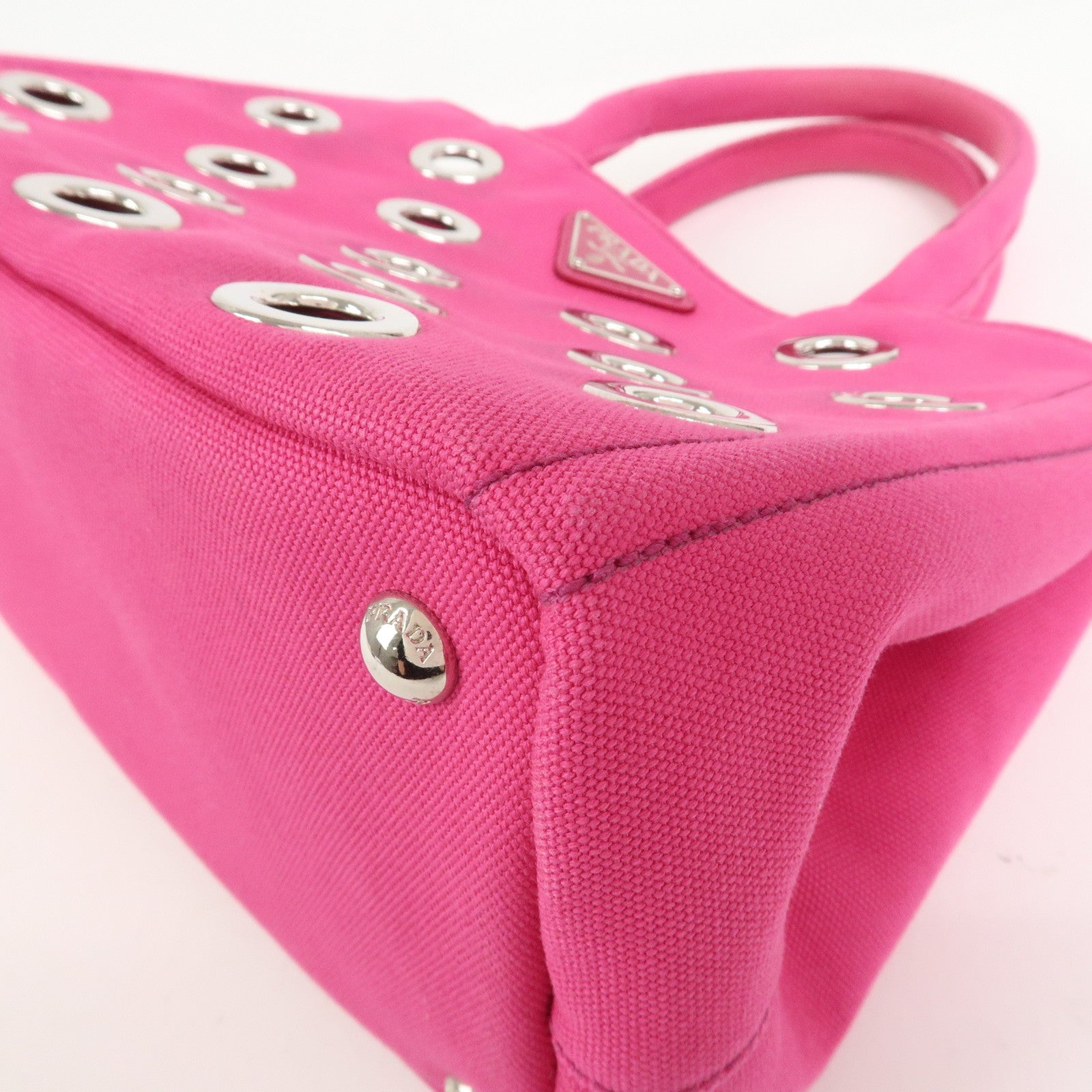 PRADA Grommet Canapa Mini Canvas 2Way Bag Hand Bag Pink 1BG439