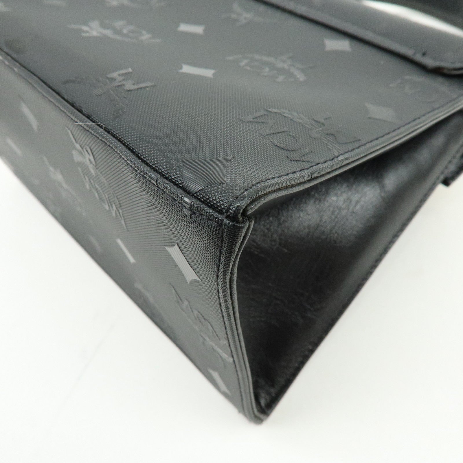 MCM Visetos PVC Leather 2Way Bag Hand Bag Shoulder Bag Black