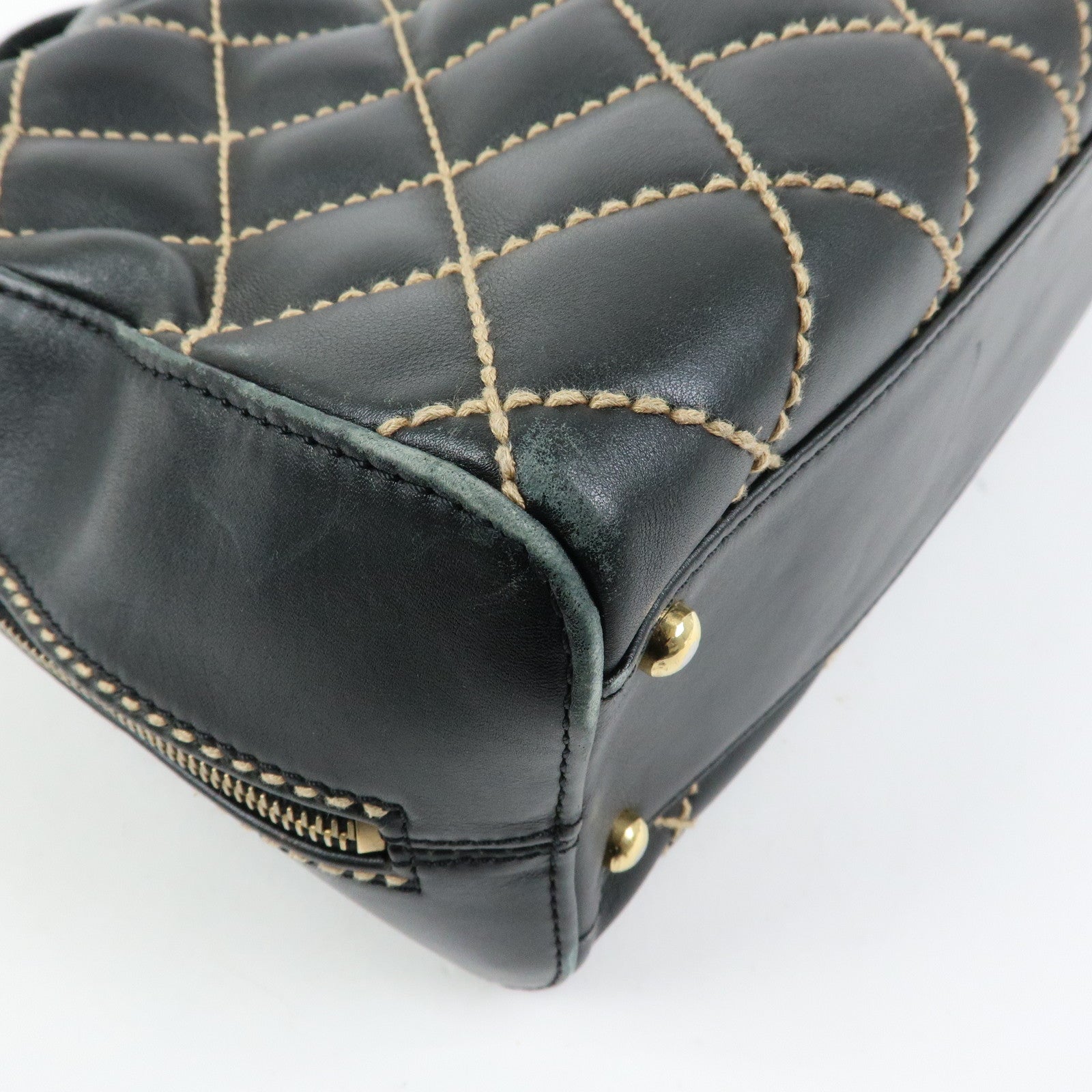 CHANEL Wild Stitch COCO Mark Calf Leather Boston Bag Black A18121