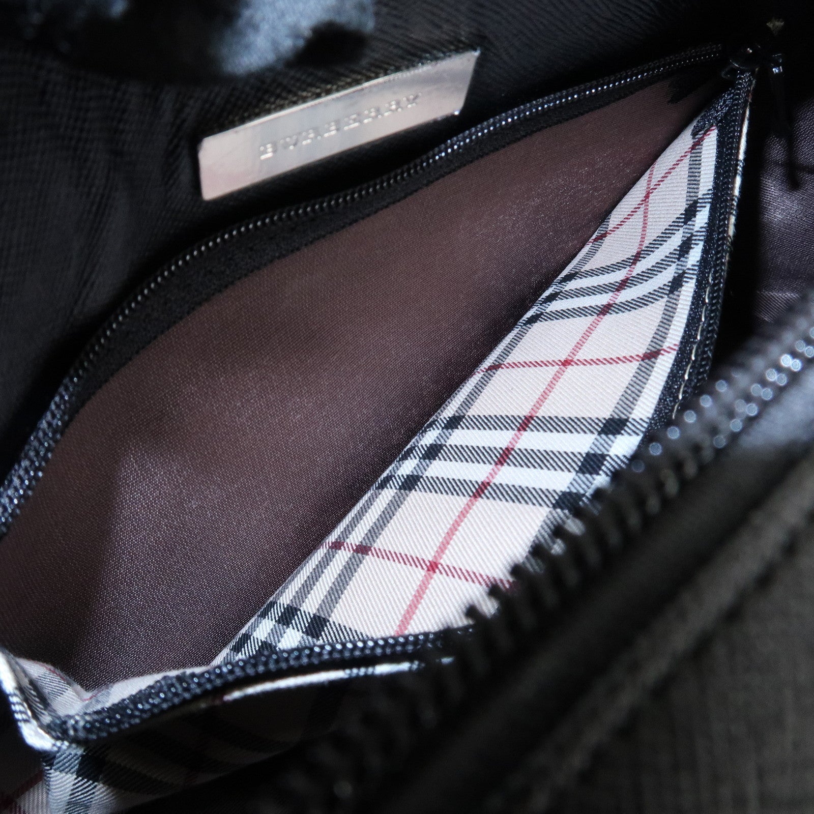 BURBERRY Leather Boston Bag Hand Bag Black Silver HDW Used