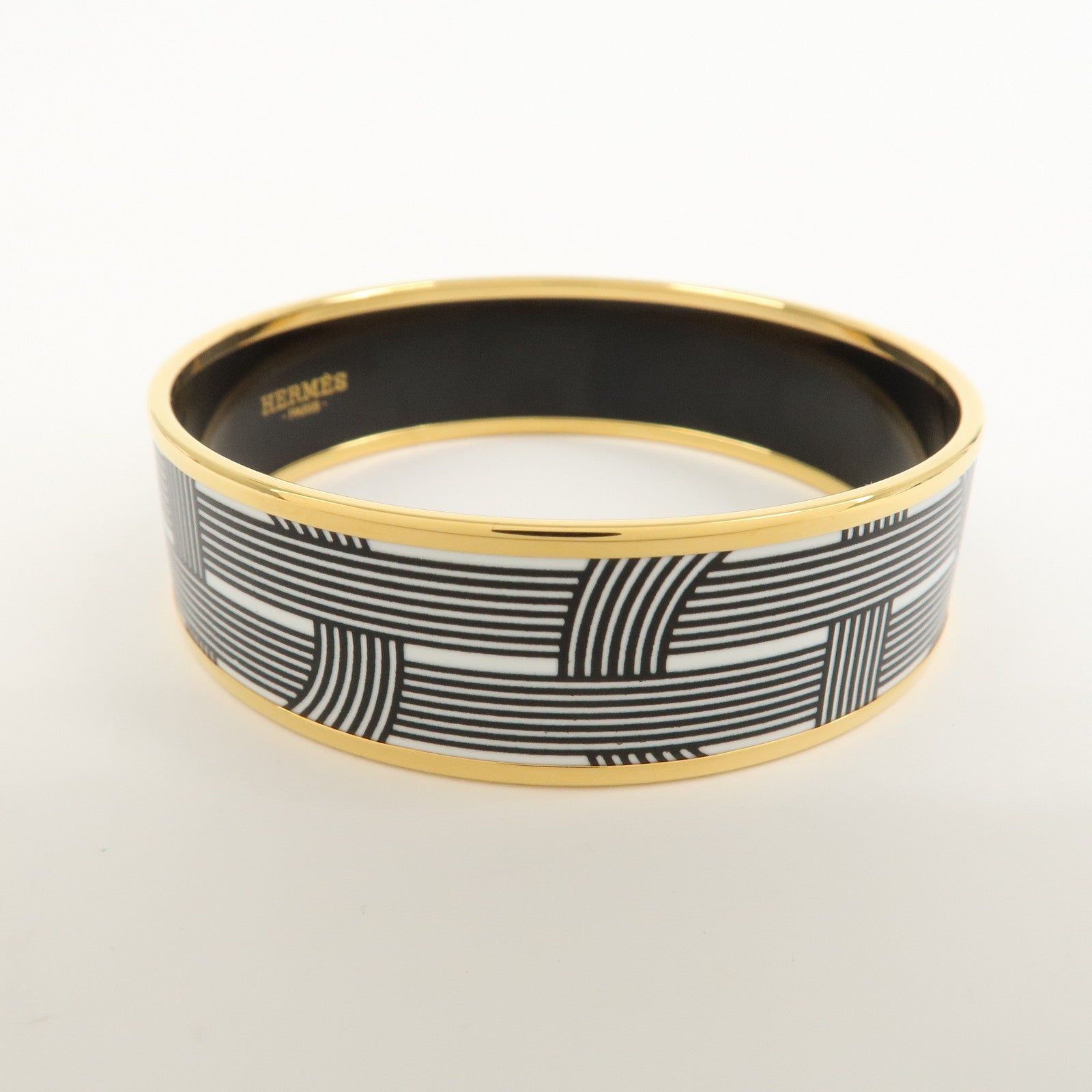 HERMES Email GM Bangle Bracelet White Black
