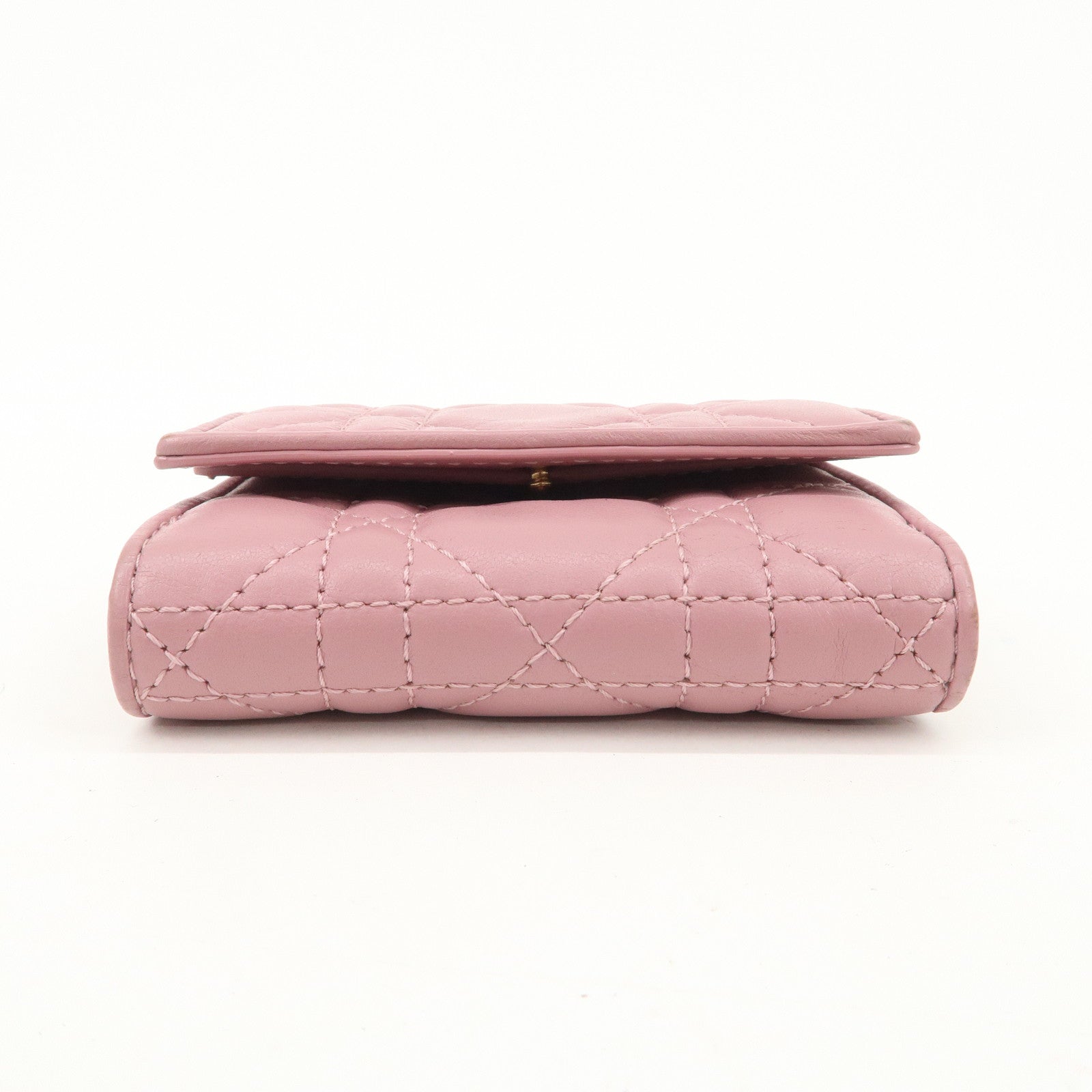 Christian Dior Cannage Leather Tri-fold Compact Wallet Pink