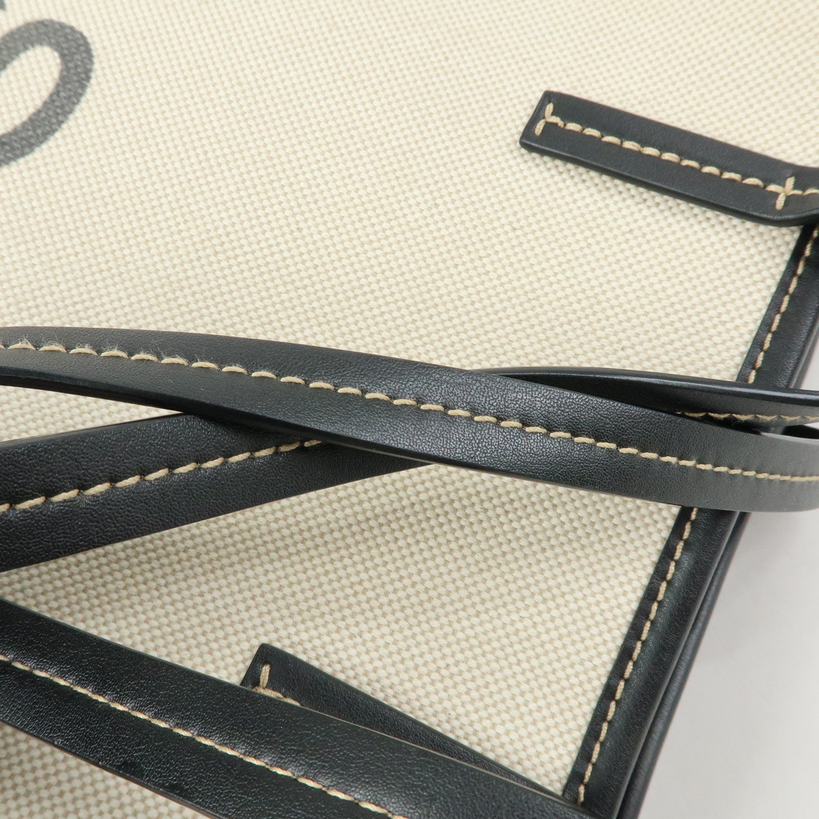 STELLA MCCARTNEY Leather Canvas Tote Bag Shoulder Bag Ecru Black