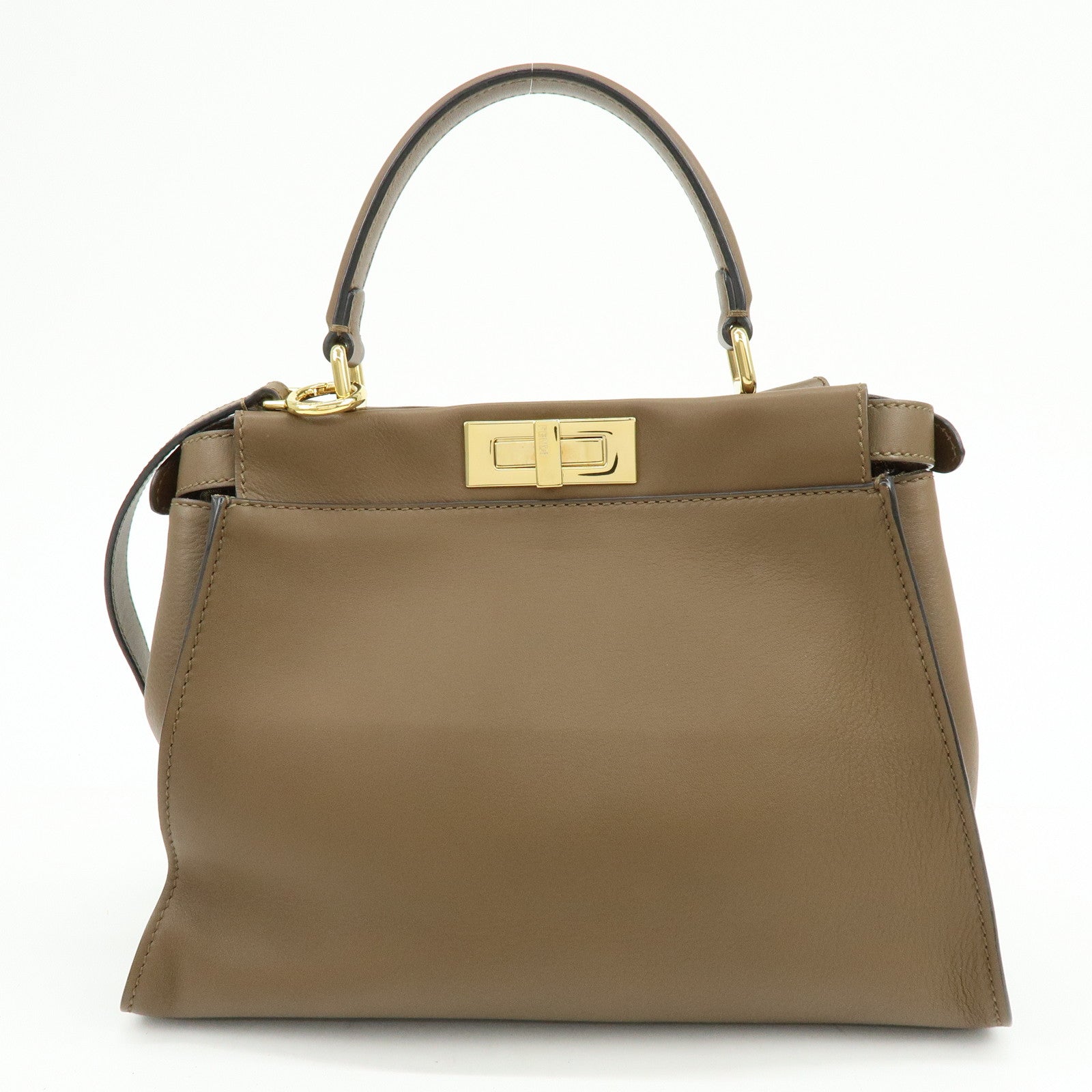 FENDI Peekaboo Leather 2Way Bag Hand Shoulder Bag Brown 8BN290