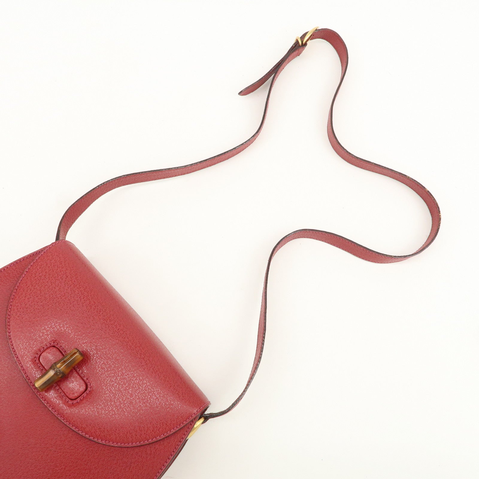 GUCCI Bamboo Leather Shoulder Bag Crossbody Bag Red 001・113・1622