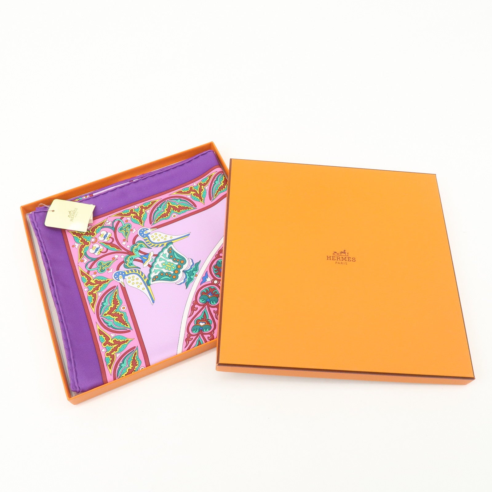 HERMES Carre 90 Silk 100% Scarf CIELS BYZANTINS Purple Multicolor Used