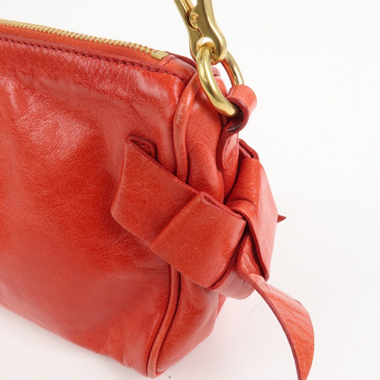 MIU MIU Side Ribbon Leather Mini Shoulder Bag Hand Bag Red 5N1557